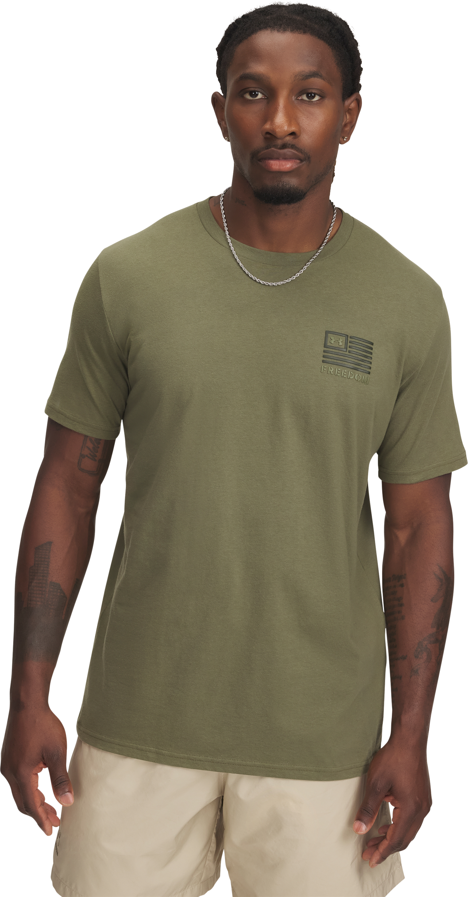 Image of Under Armour Freedom Flag Left-Chest Graphic Short-Sleeve T-Shirt - Marine OD Green