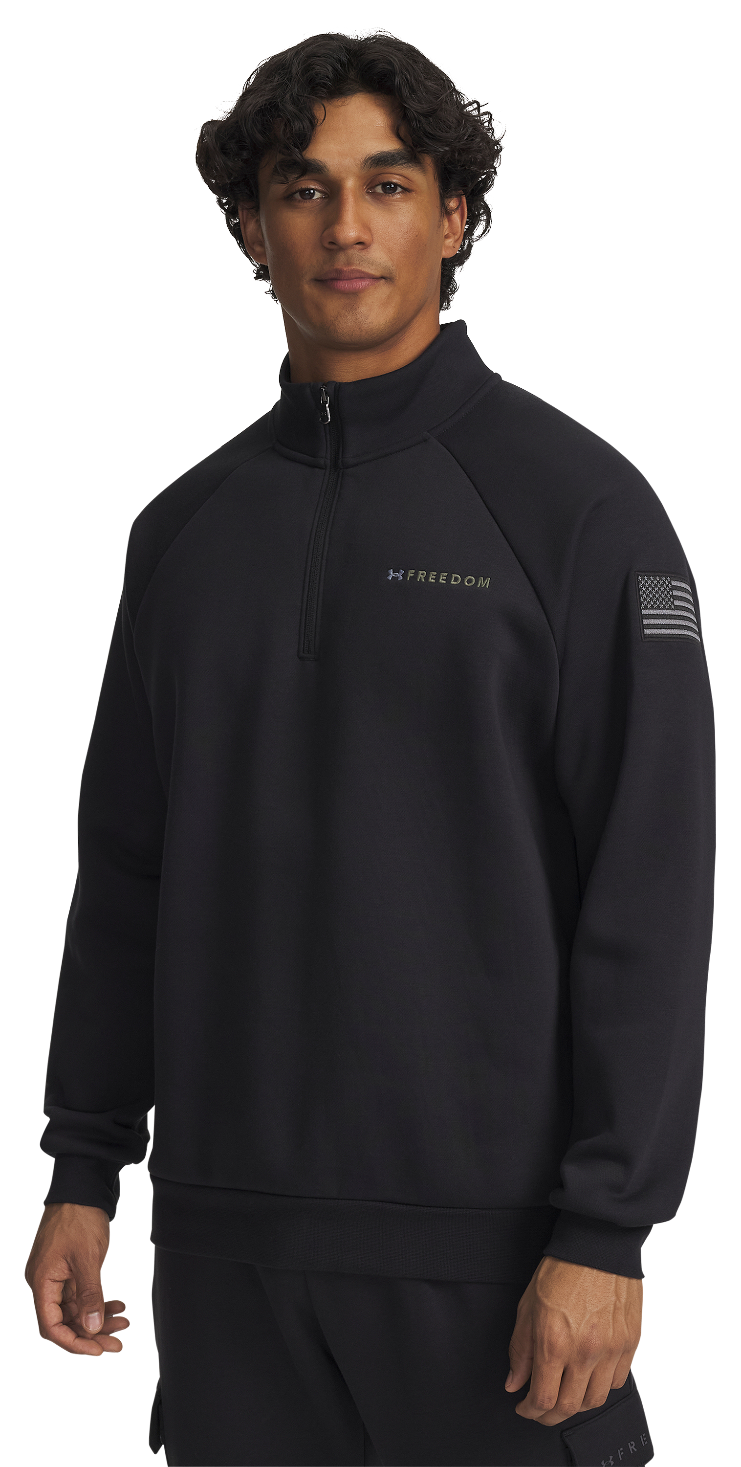 Image of Under Armour Freedom Icon Fleece Half-Zip Long-Sleeve Pullover for Men - Black - 2XL