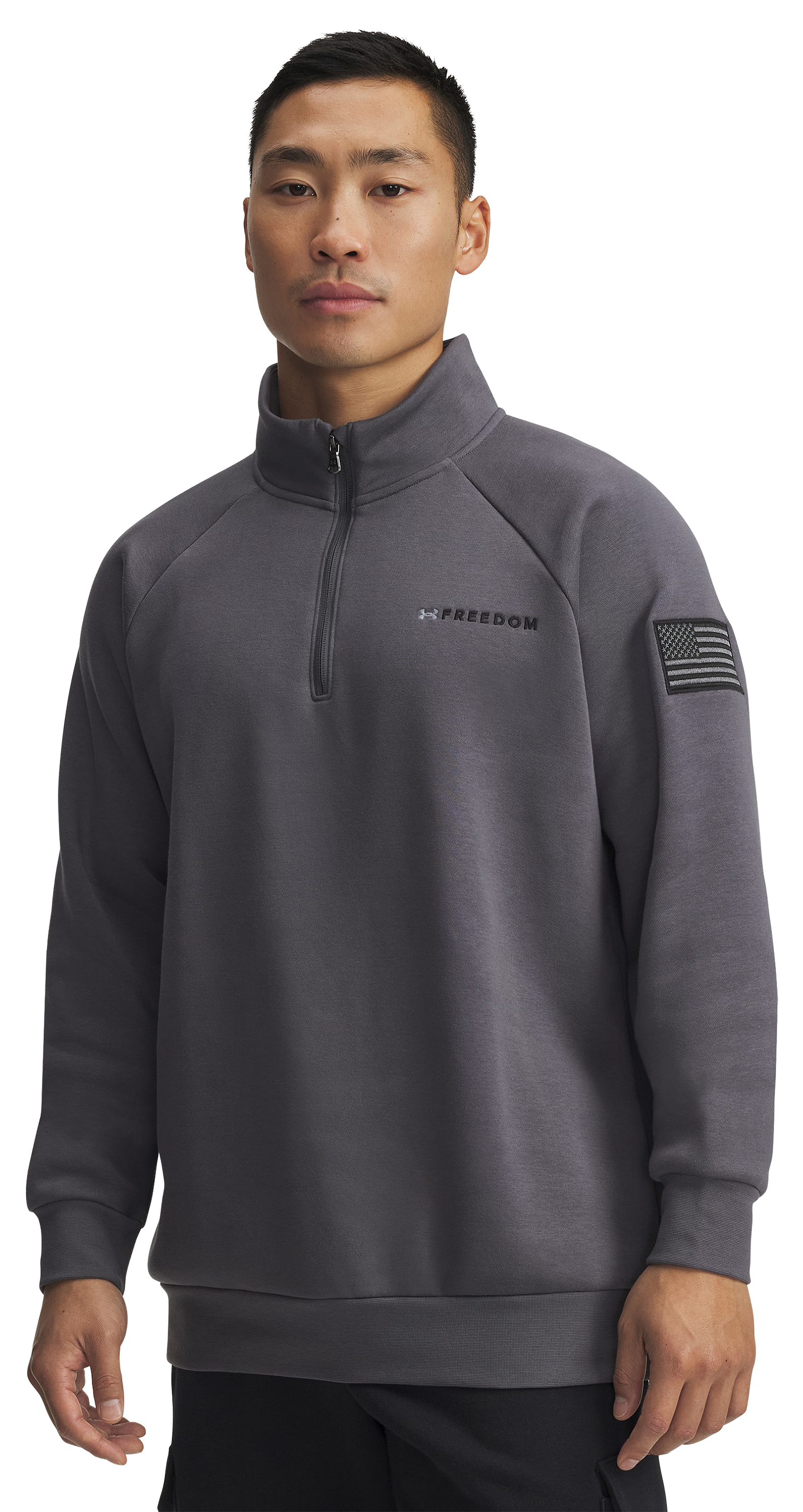Image of Under Armour Freedom Icon Fleece Half-Zip Long-Sleeve Pullover for Men - Castlerock Medium Heather - L