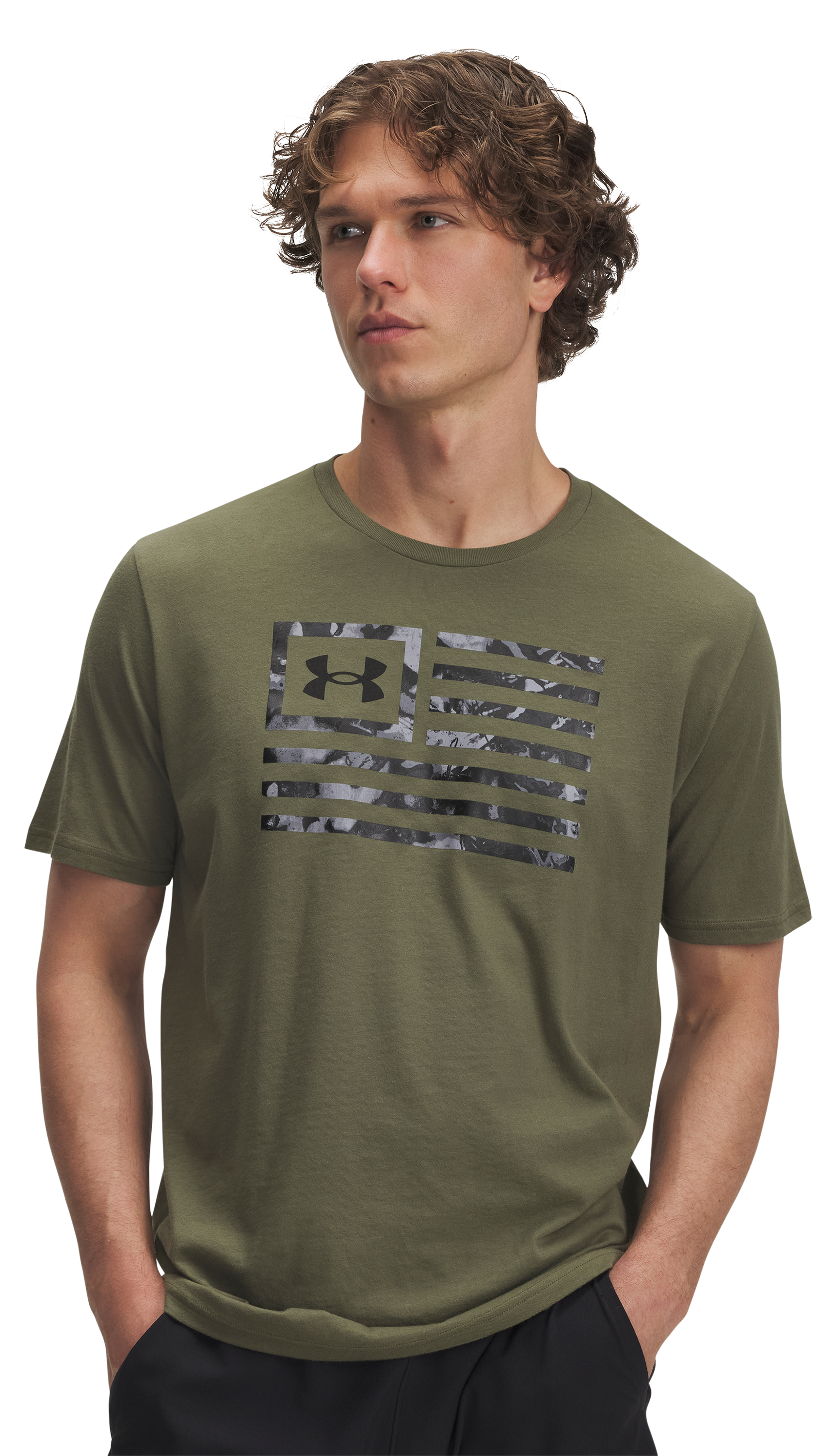 Image of Under Armour Freedom Flag Printed Short-Sleeve T-Shirt - Marine OD Green/Black - S