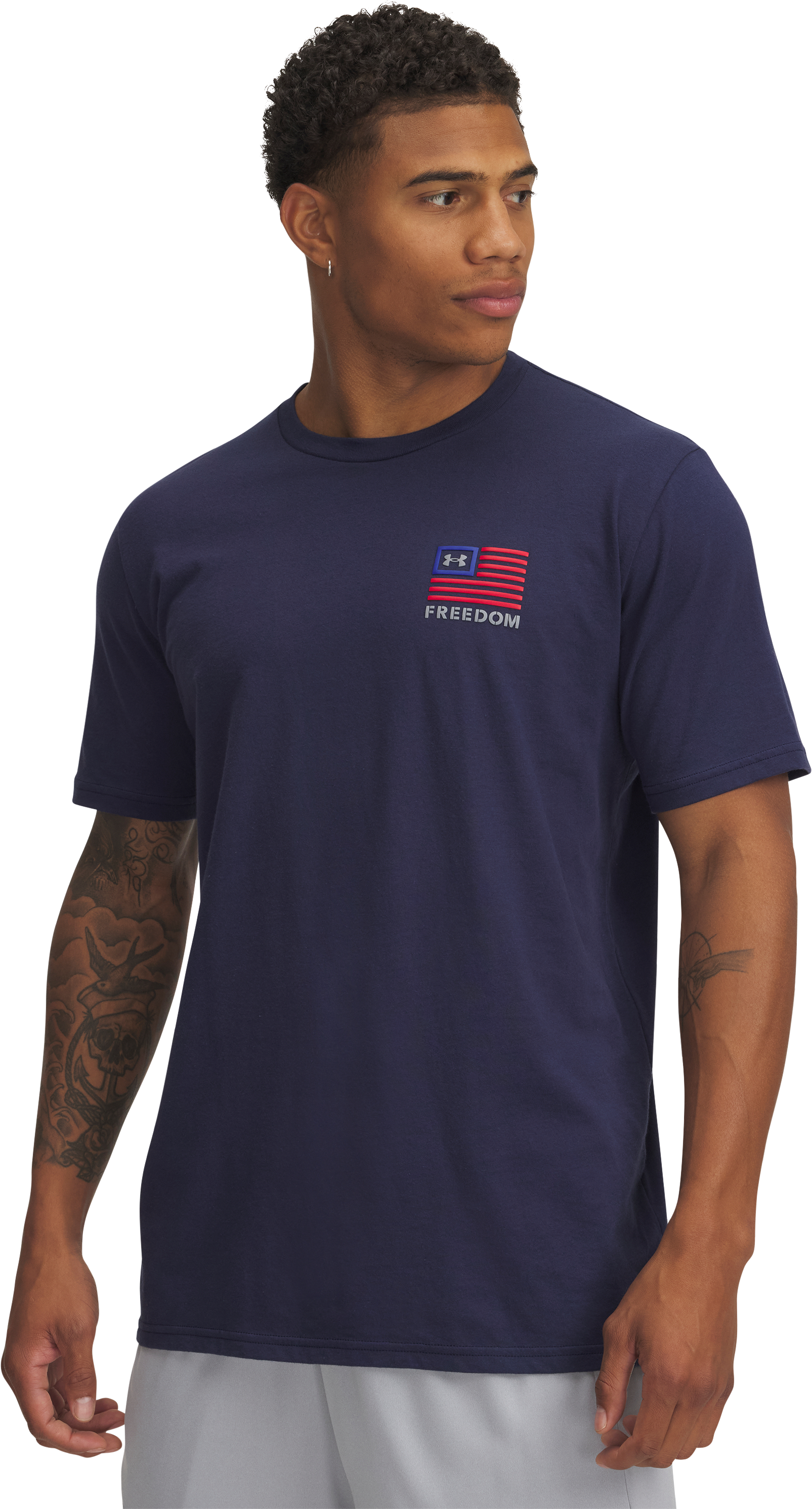 Image of Under Armour Freedom Flag Left-Chest Graphic Short-Sleeve T-Shirt - Midnight Navy