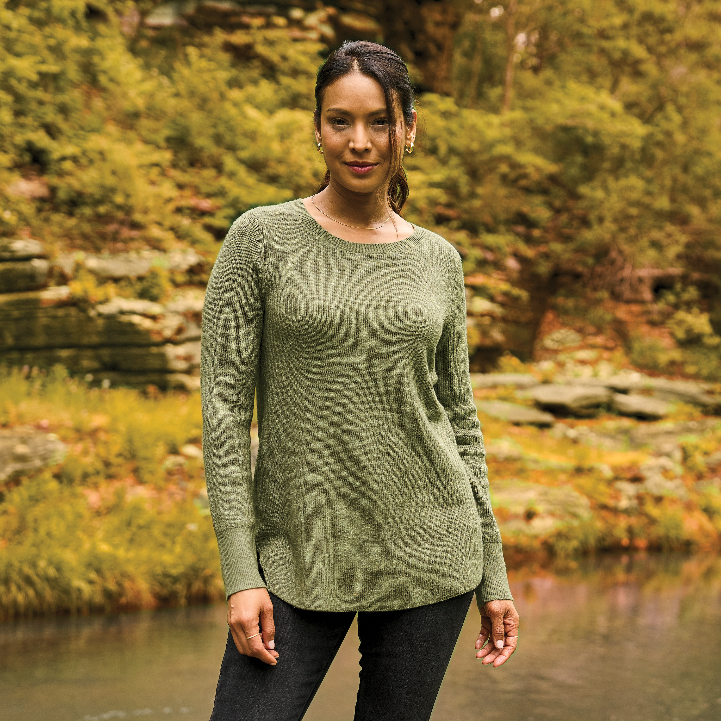 Image of Natural Reflections Cozy Time Ribbed Long-Sleeve Tunic - Olivine