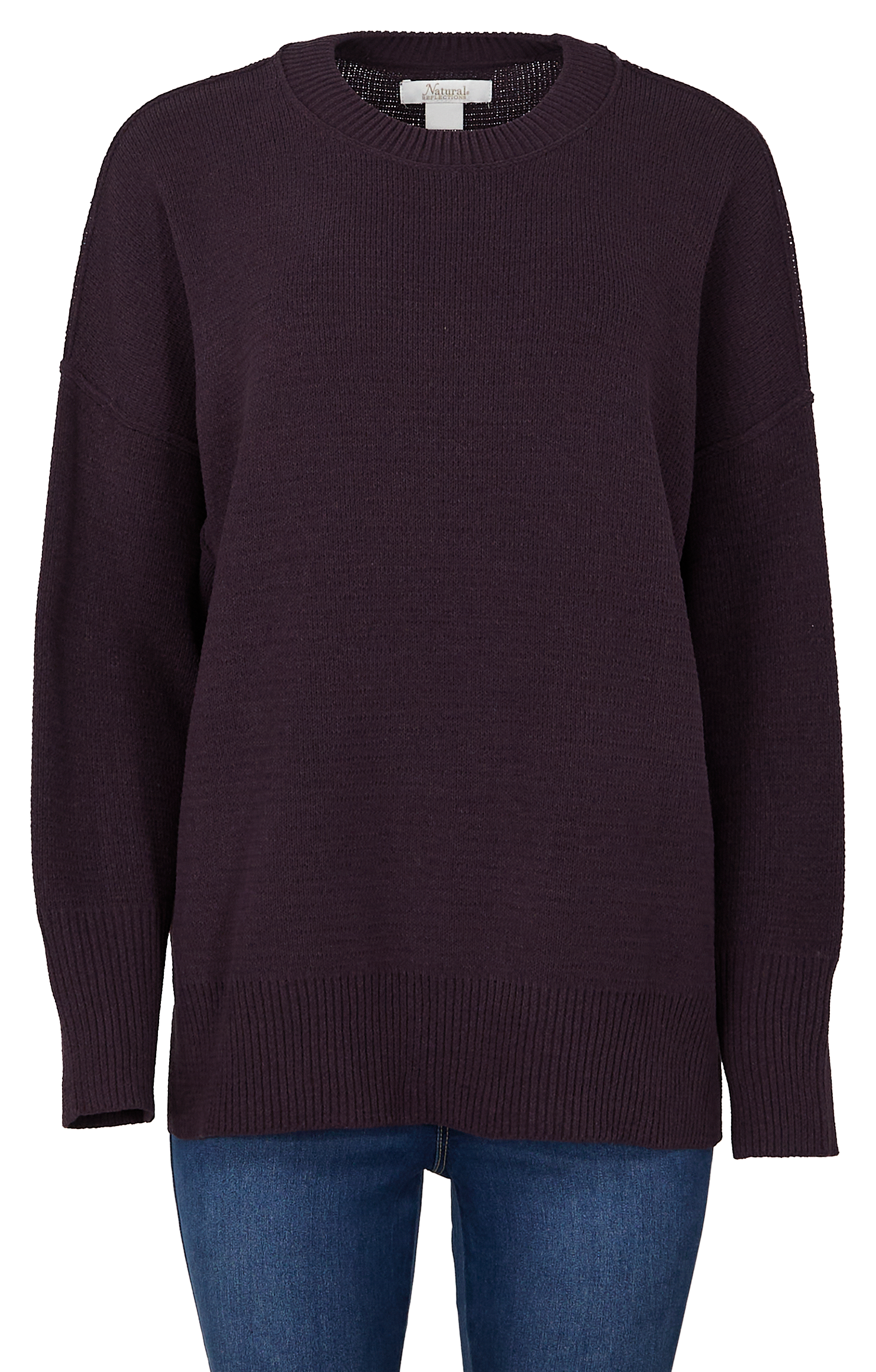 Image of Natural Reflections Campfire Crew-Neck Long-Sleeve Sweater - Plum Perfect - XL