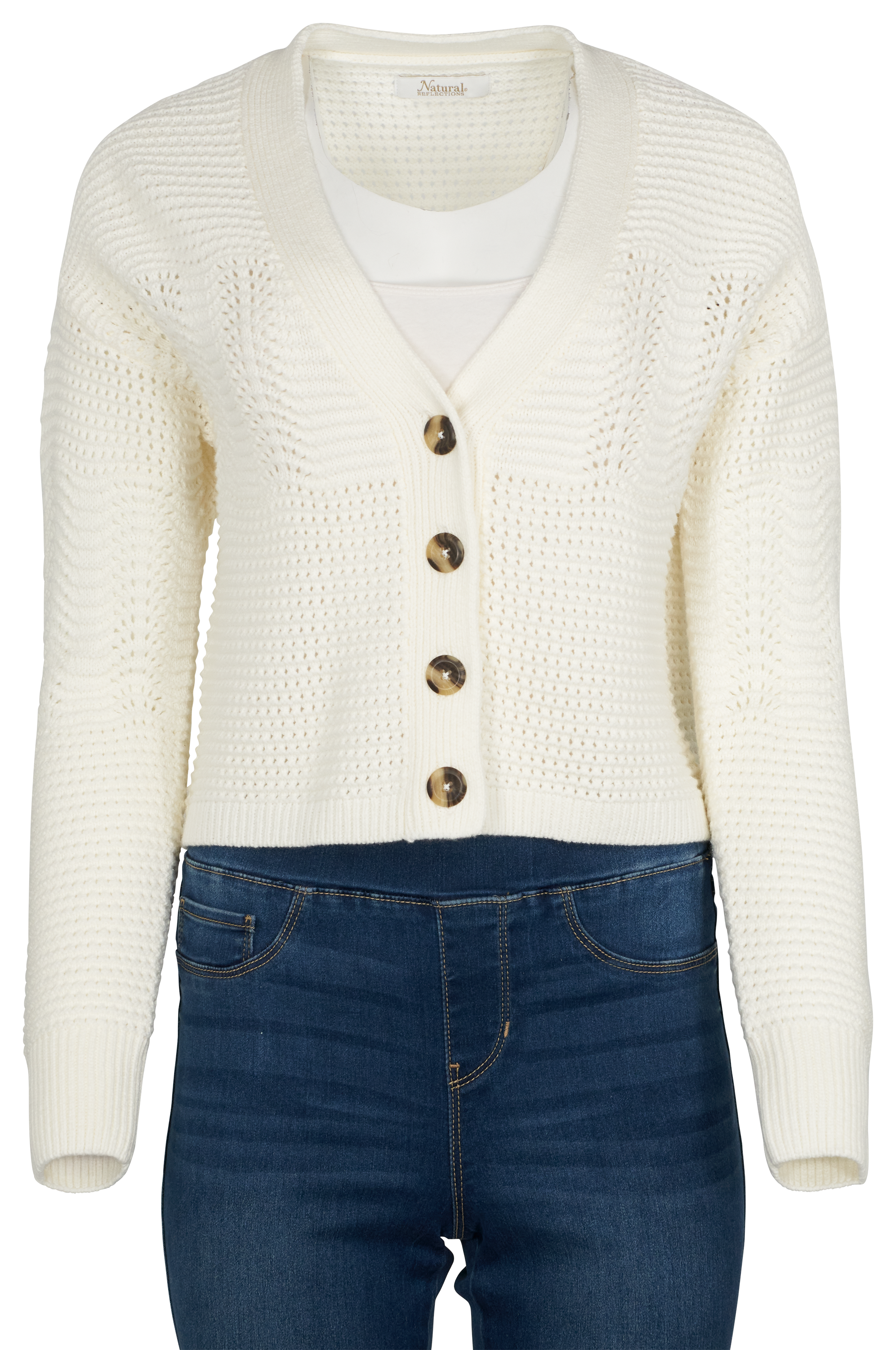 Image of Natural Reflections Open-Stitch Cardigan - Ecru