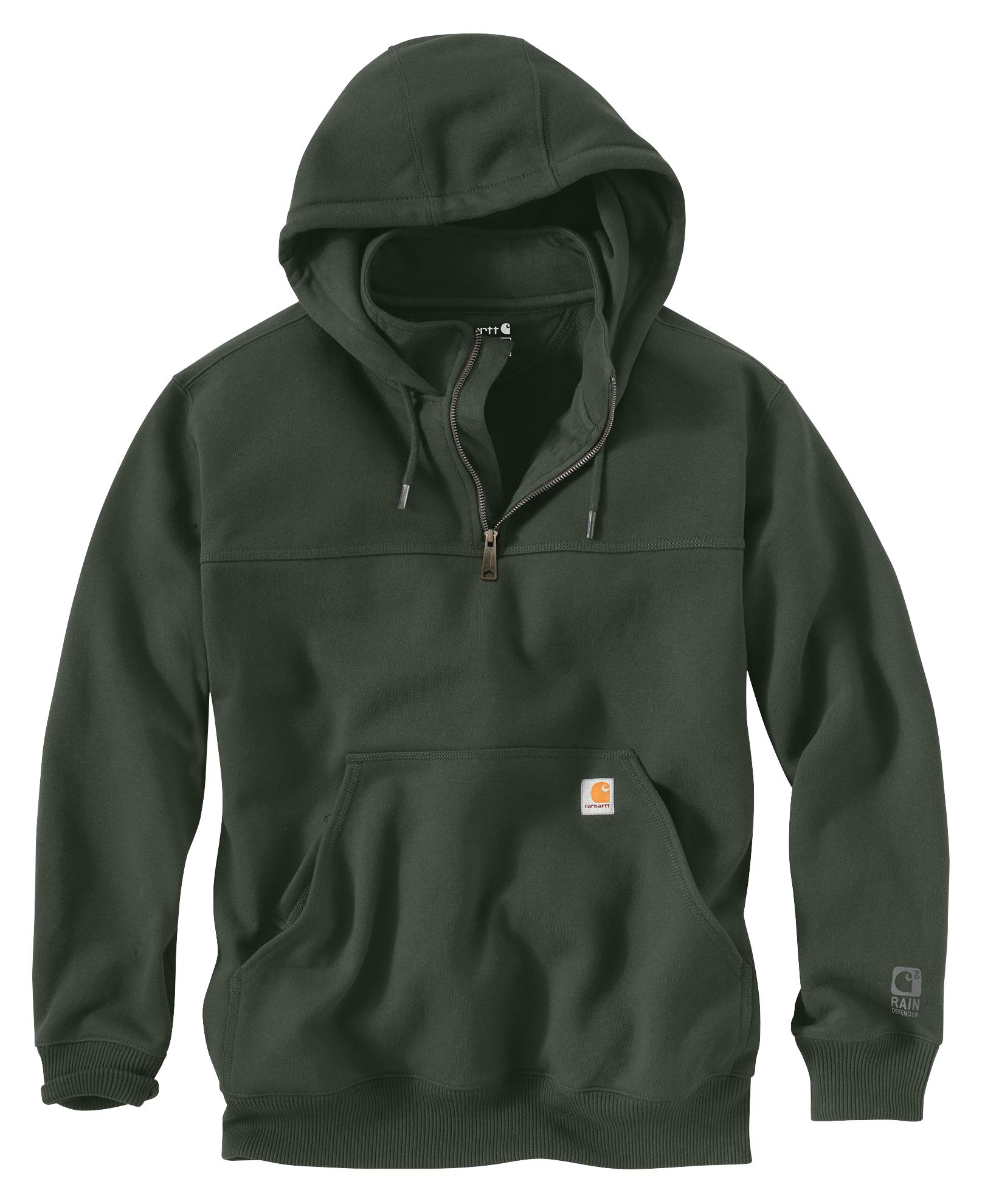 Image of Carhartt Rain Defender Loose-Fit Heavyweight Quarter-Zip Hoodie - Forestry Green
