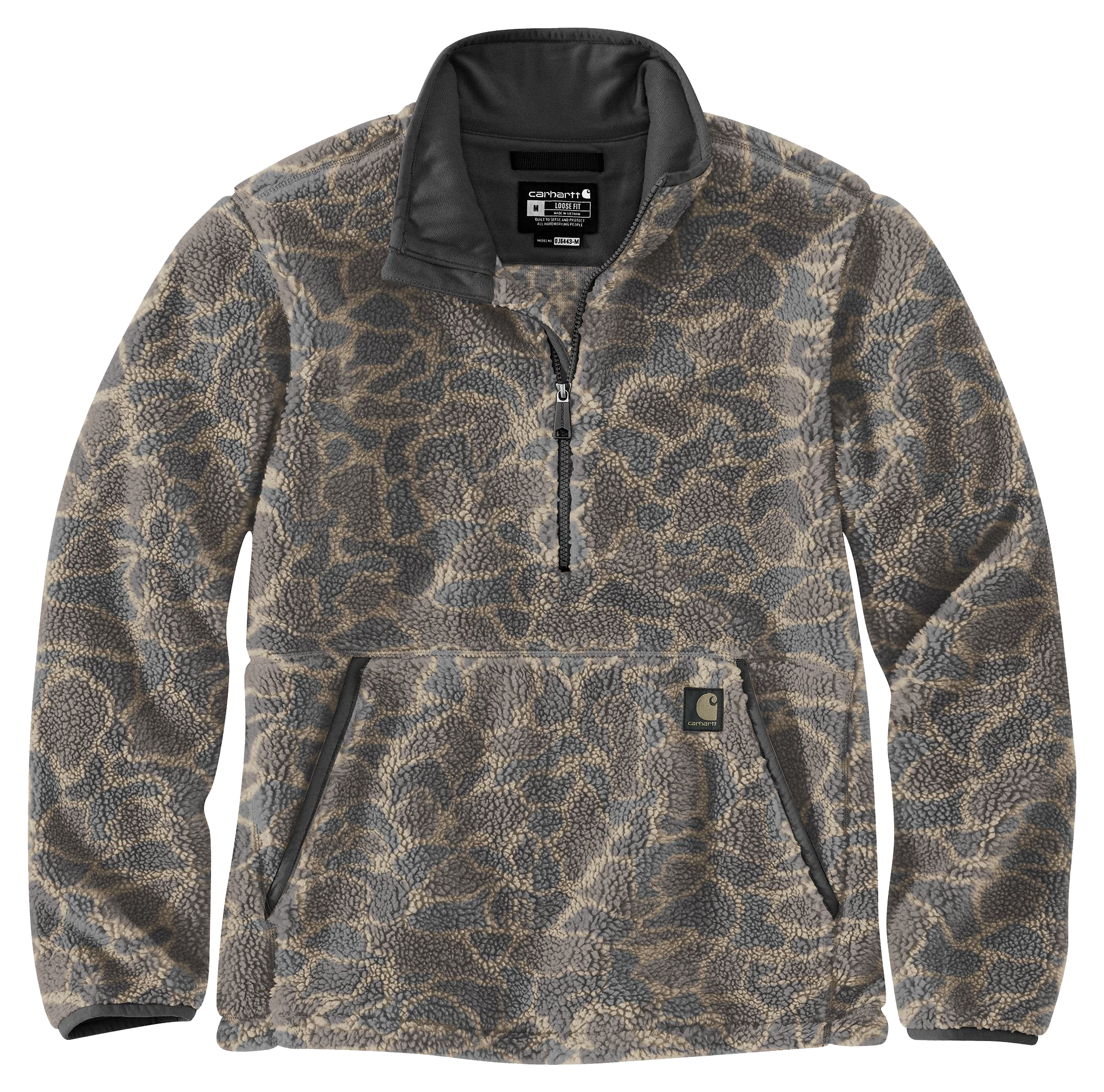 Image of Carhartt Loose-Fit Quarter-Zip Fleece Pullover for Men - Khaki Vintage Camo - XL