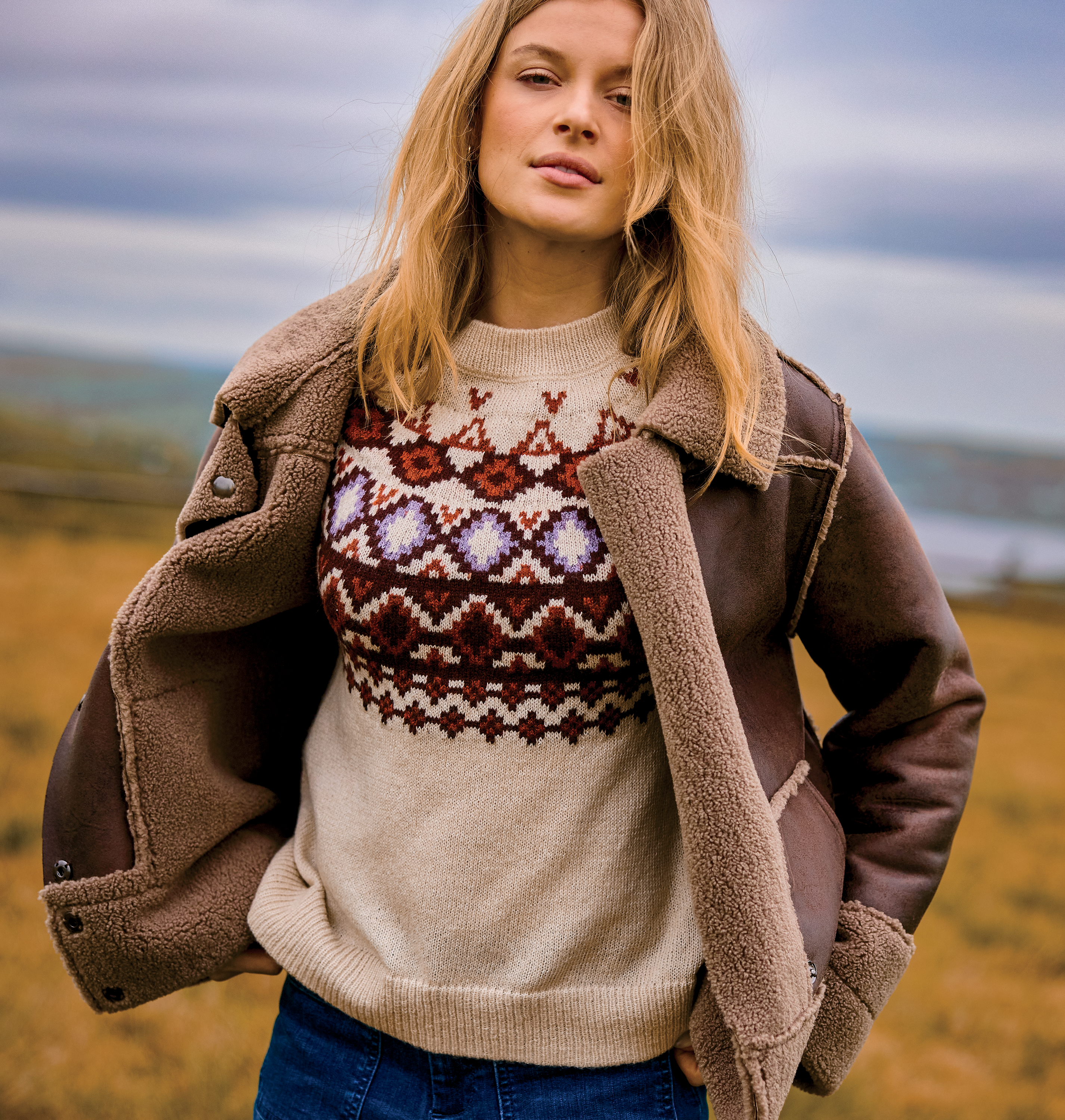 NATURAL REFLECTIONS Fair Isle Long-Sleeve Sweater