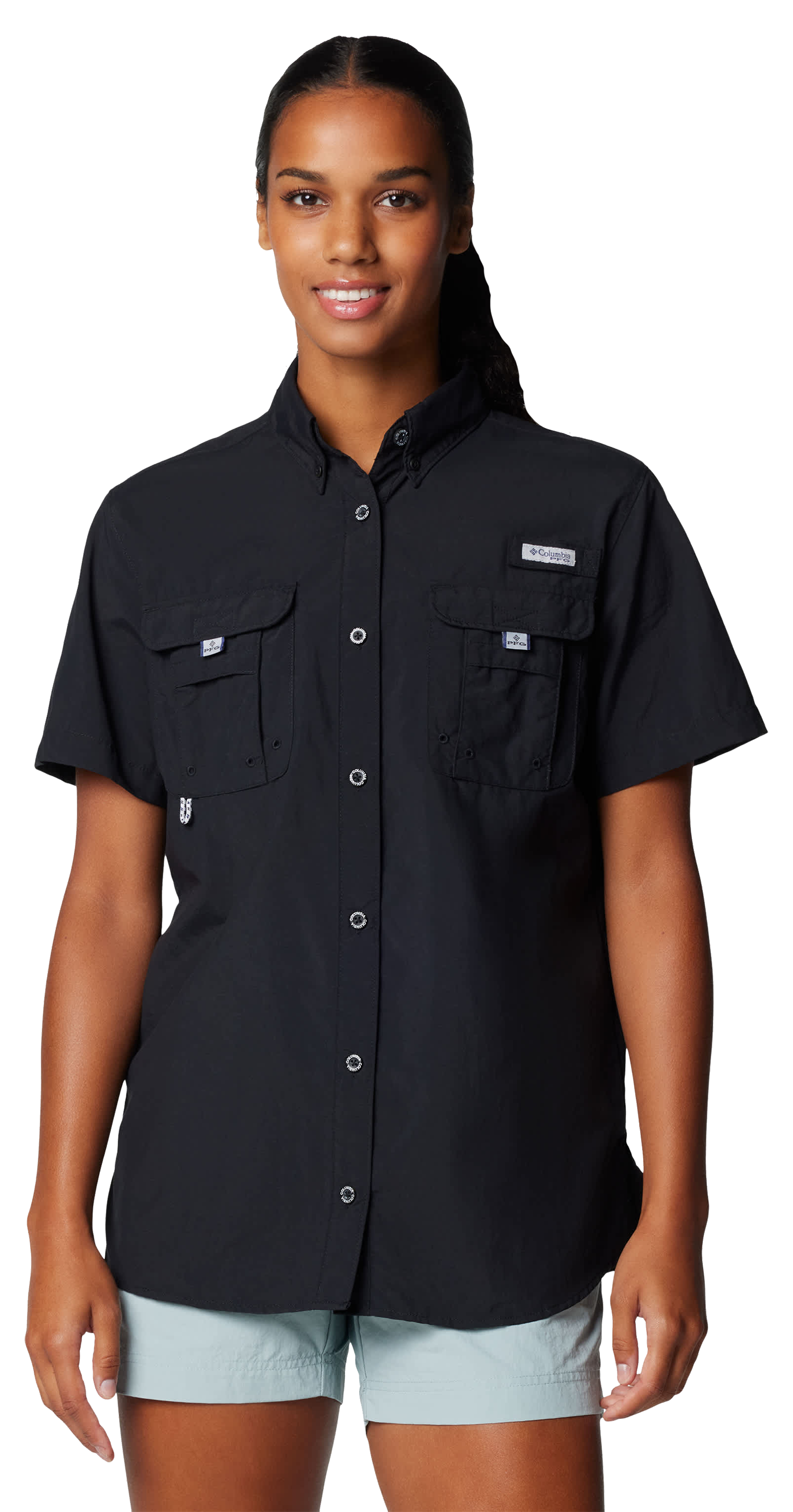 Image of Columbia PFG Bahama II Short-Sleeve Button-Down Shirt for Ladies - Black