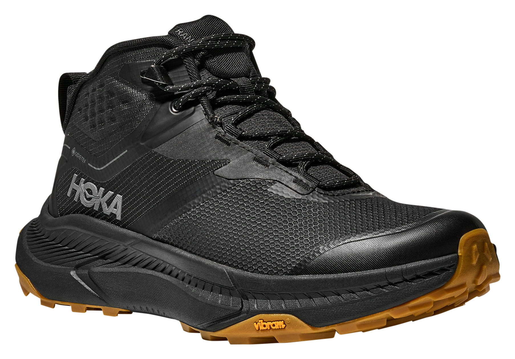 Image of HOKA Transport Hike GTX Mid Waterproof Hiking Boots for Men - Black/Black - 13M
