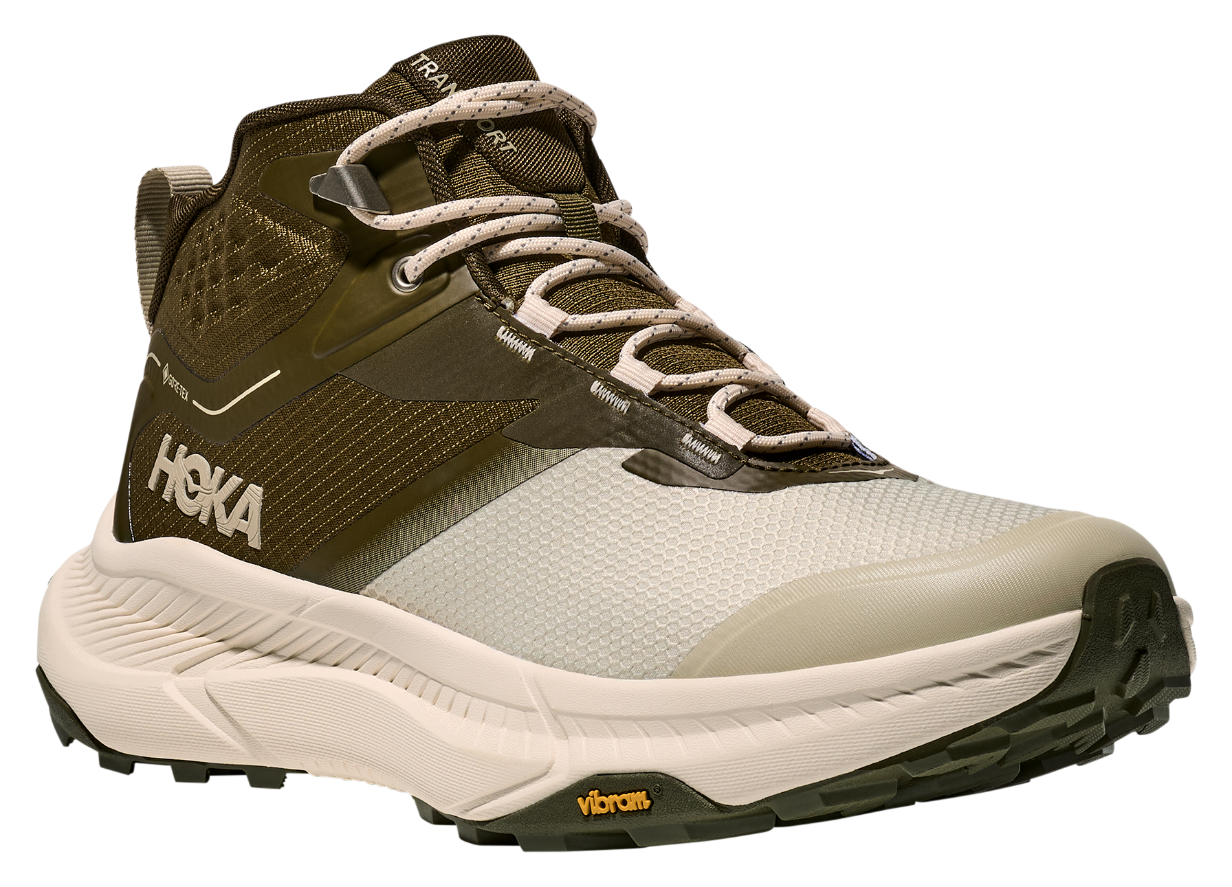 Image of HOKA Transport Hike GTX Mid Waterproof Hiking Boots for Men - Green/Oyster - 11.5M