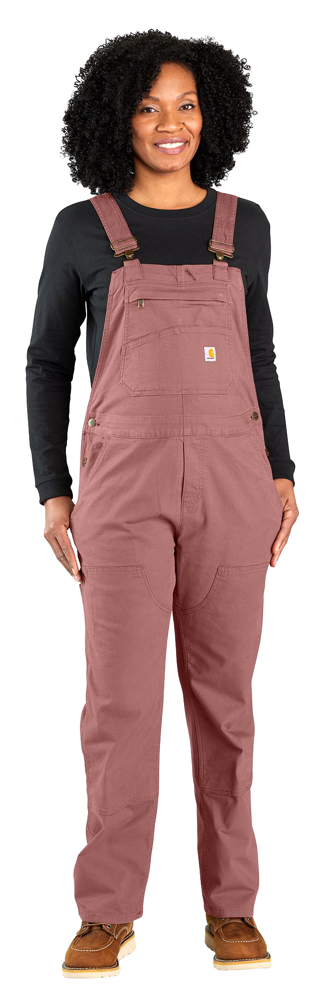 Image of Carhartt Rugged Flex Loose-Fit Canvas Bib Overalls for Ladies - Rose Tint - 2X - Regular