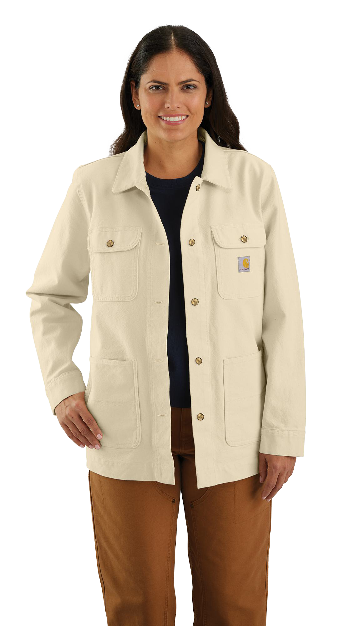Image of Carhartt Rugged Flex Loose-Fit Canvas Chore Coat for Ladies - Undyed Ecru - M