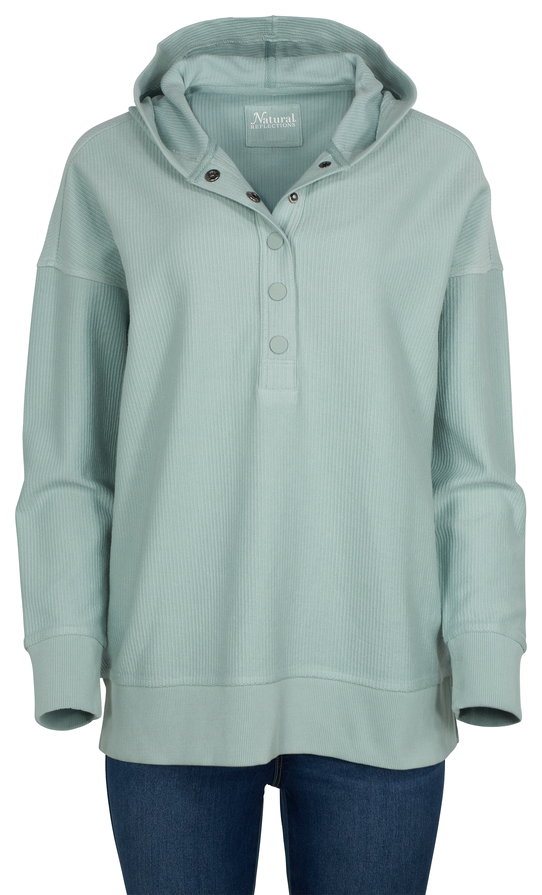 Image of Natural Reflections Ribbed Pullover Hoodie - Mist Gray - M