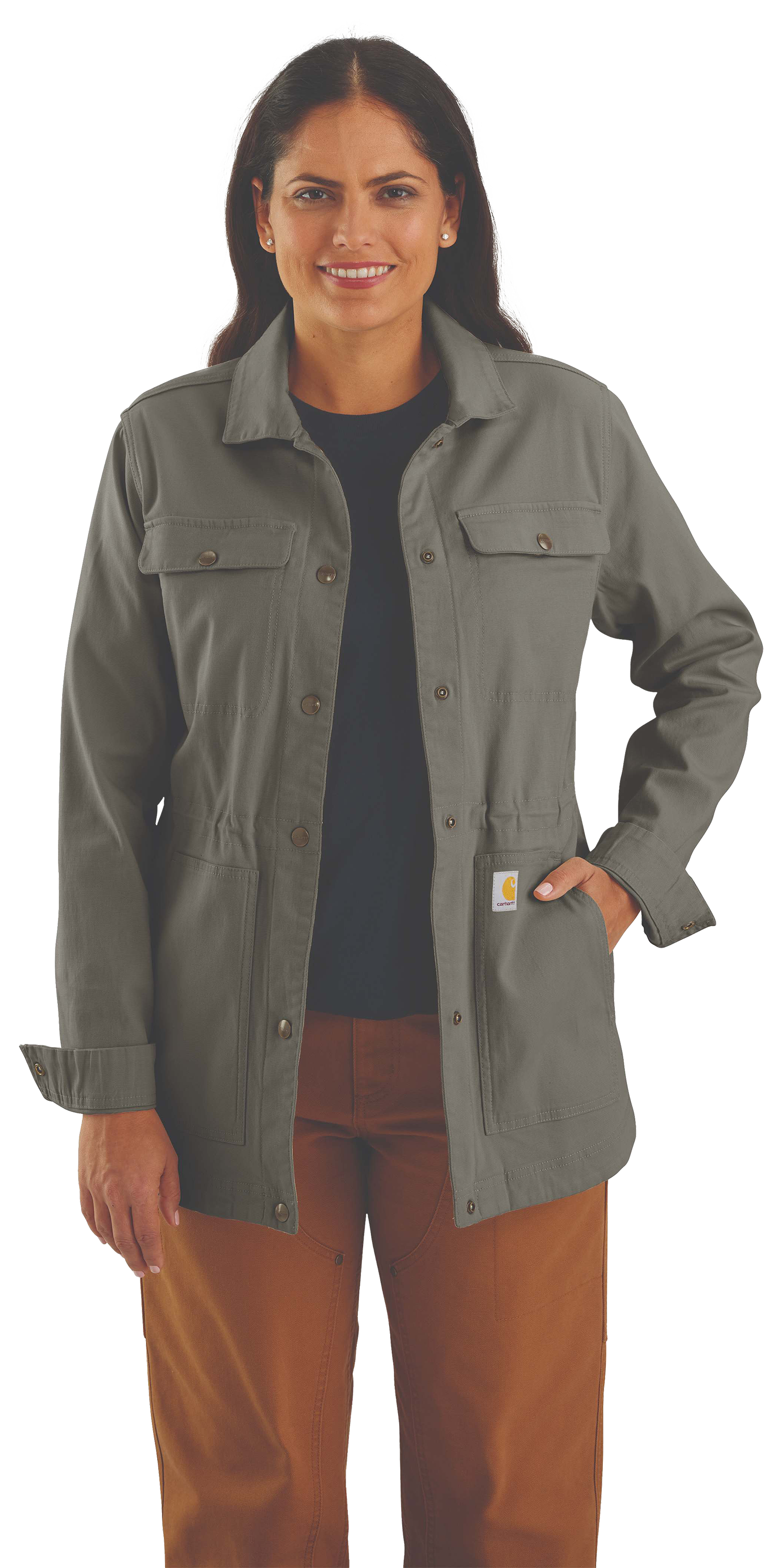 Image of Carhartt TENCEL Fiber Series Relaxed-Fit Canvas Coat for Ladies - Dusty Olive - XS