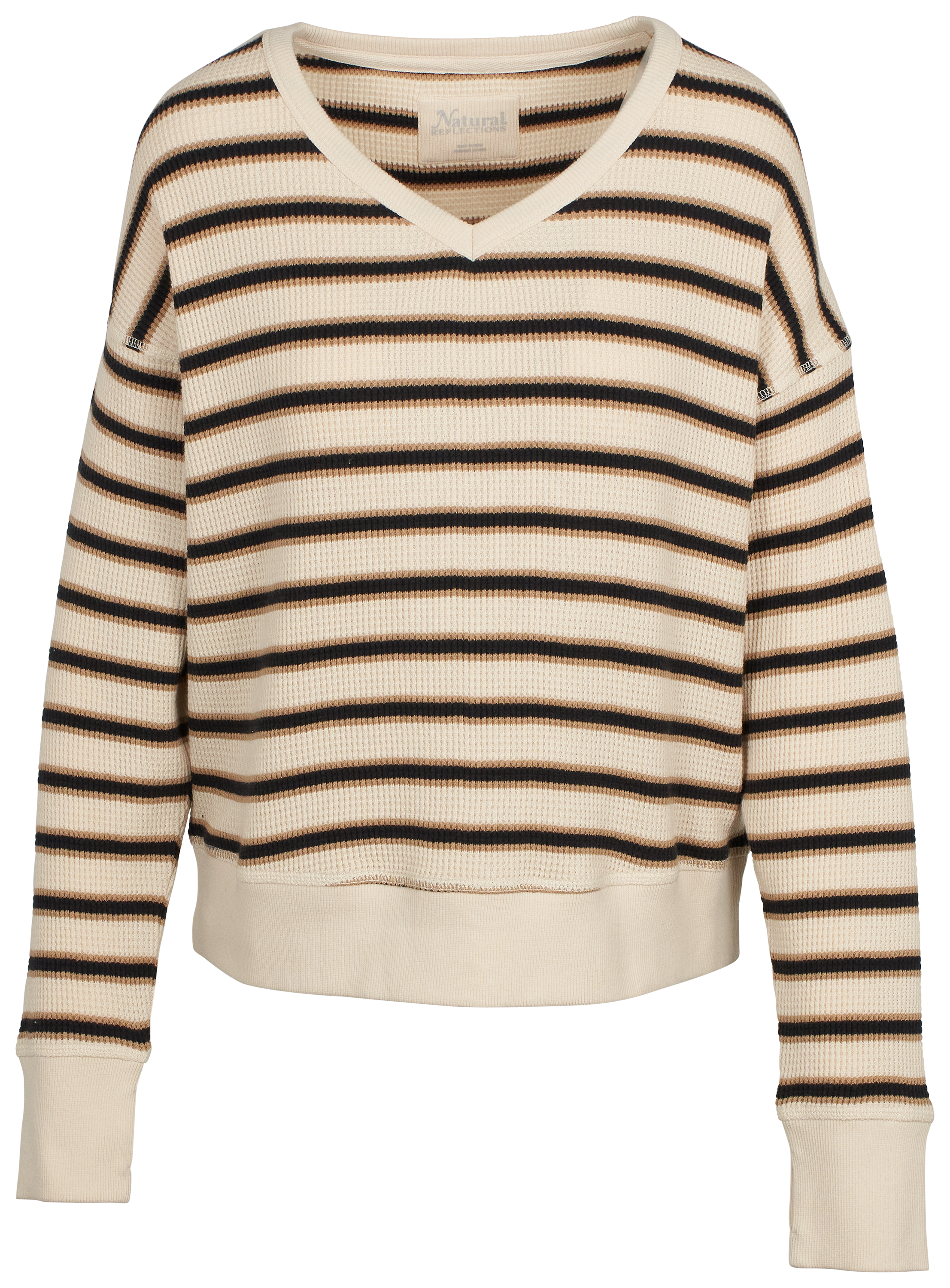 Image of Natural Reflections Waffle Knit V-Neck Long-Sleeve Shirt - Whitecap Gray