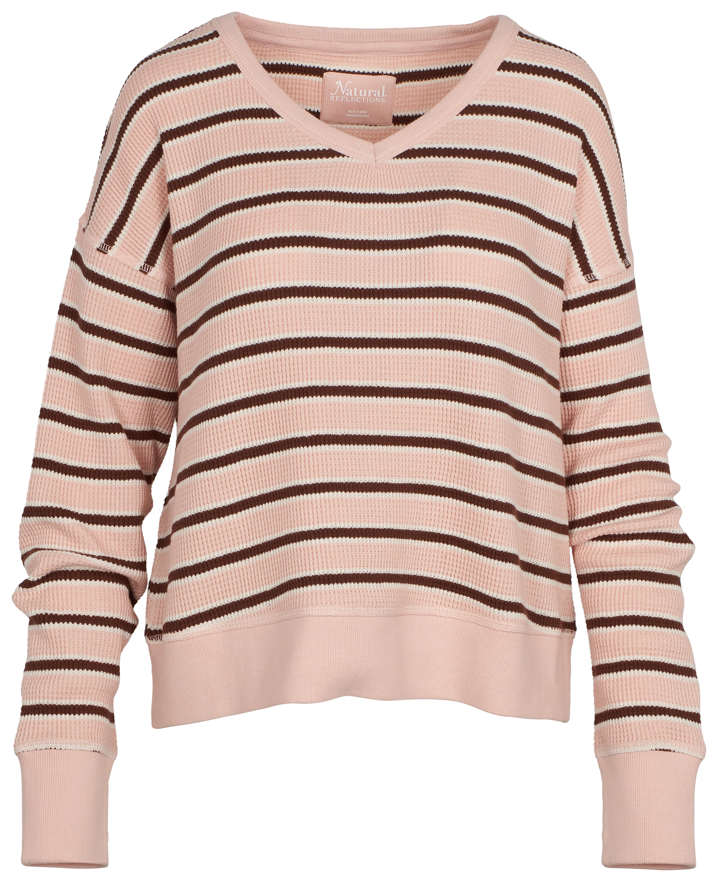 NATURAL REFLECTIONS Waffle Knit V-Neck Long-Sleeve Shirt