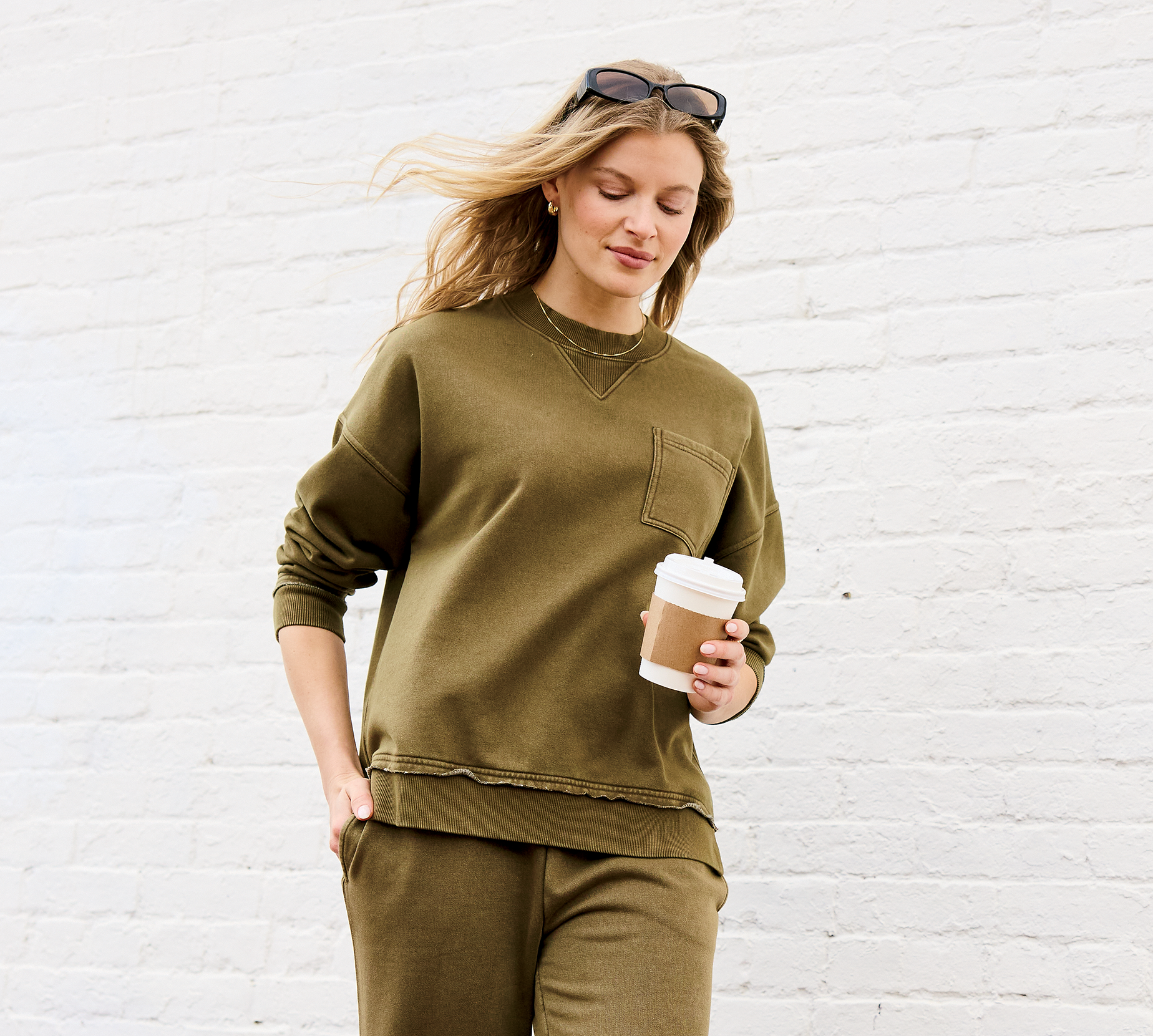Image of Natural Reflections Harbor Long-Sleeve Sweatshirt - Dark Olive