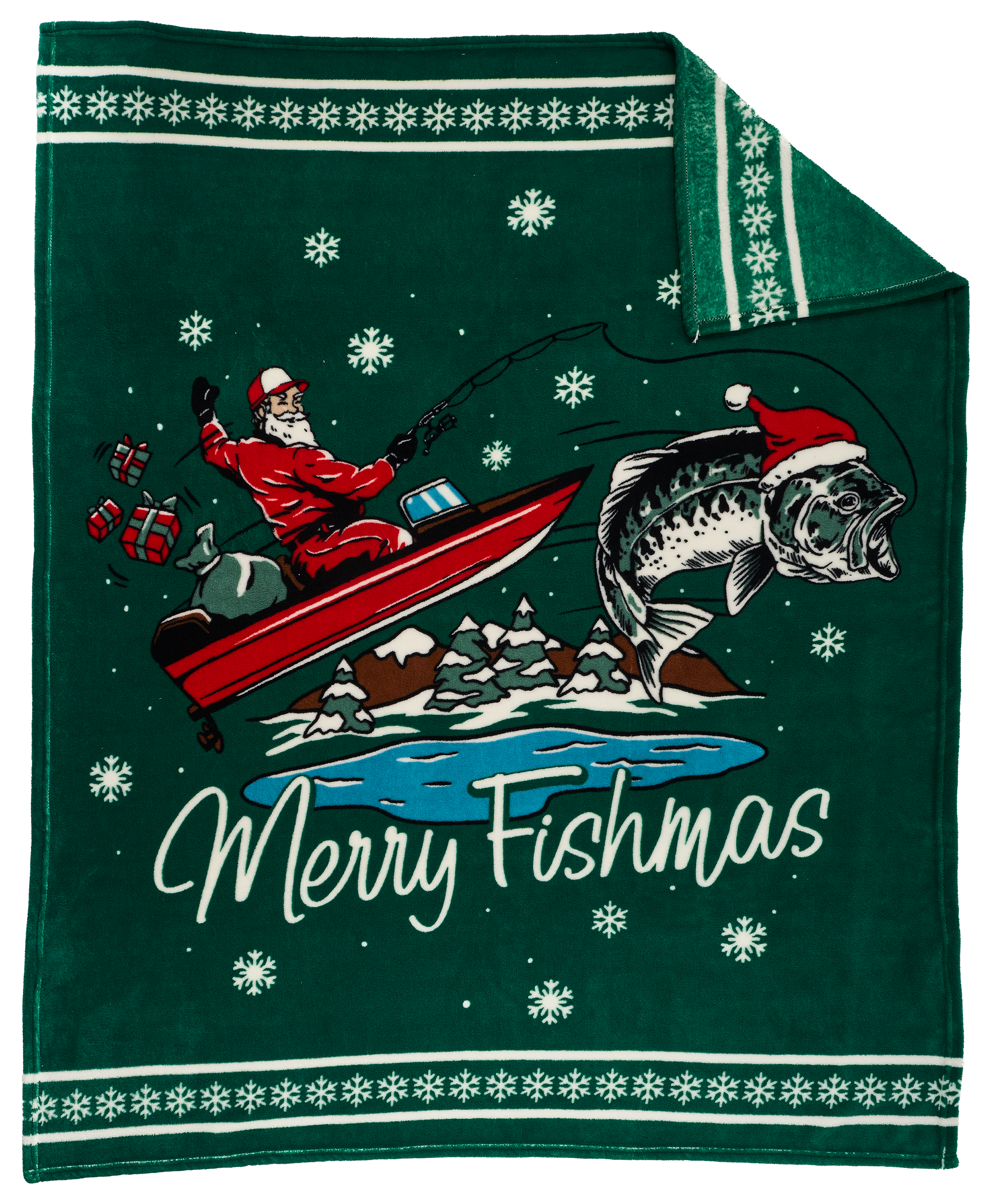 Image of Bass Pro Shops Coral Fleece Throw Blanket - Merry Fishmas