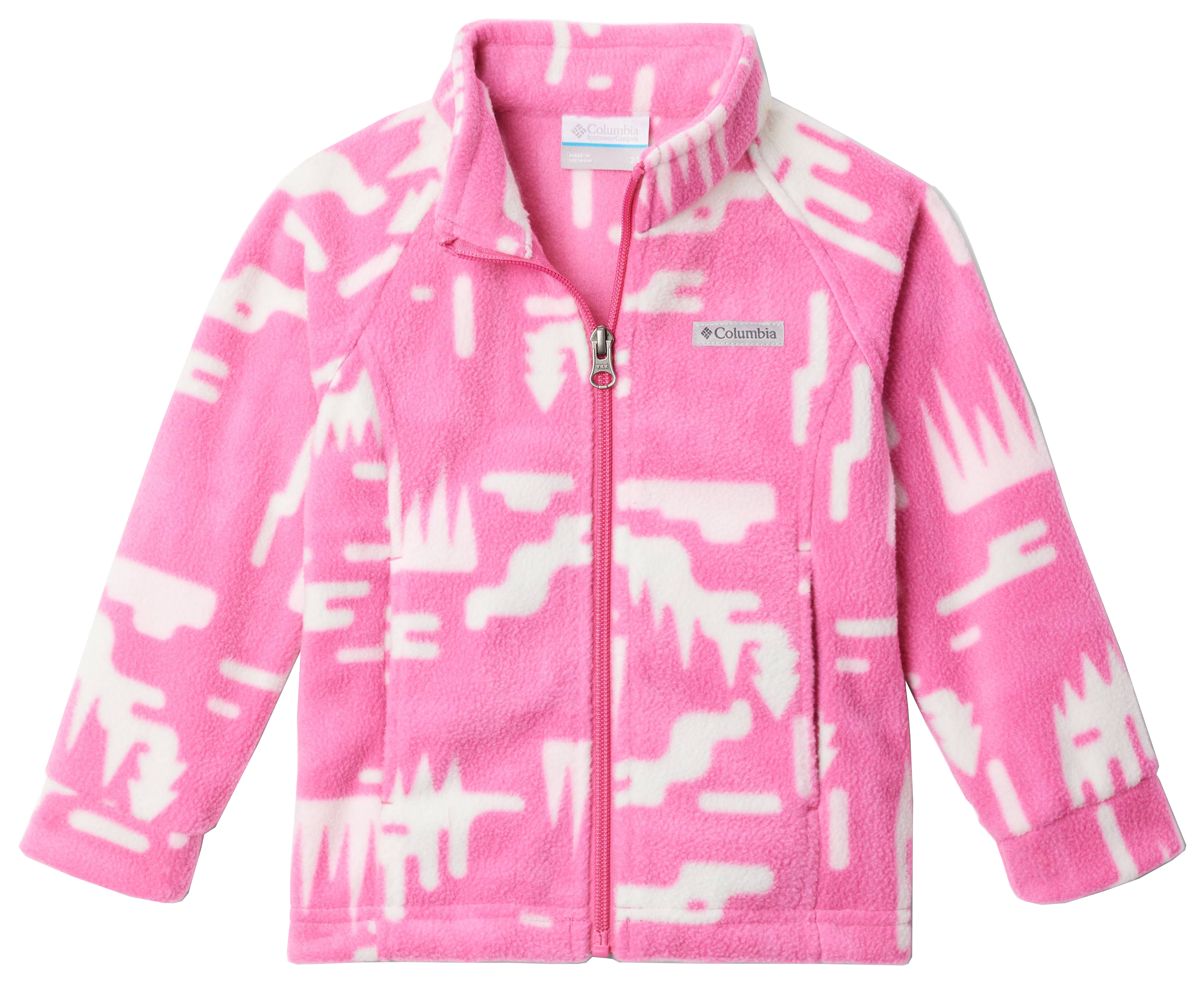 Image of Columbia Benton Springs II Printed Fleece Jacket for Toddlers - Pink Ice Highland - 2T