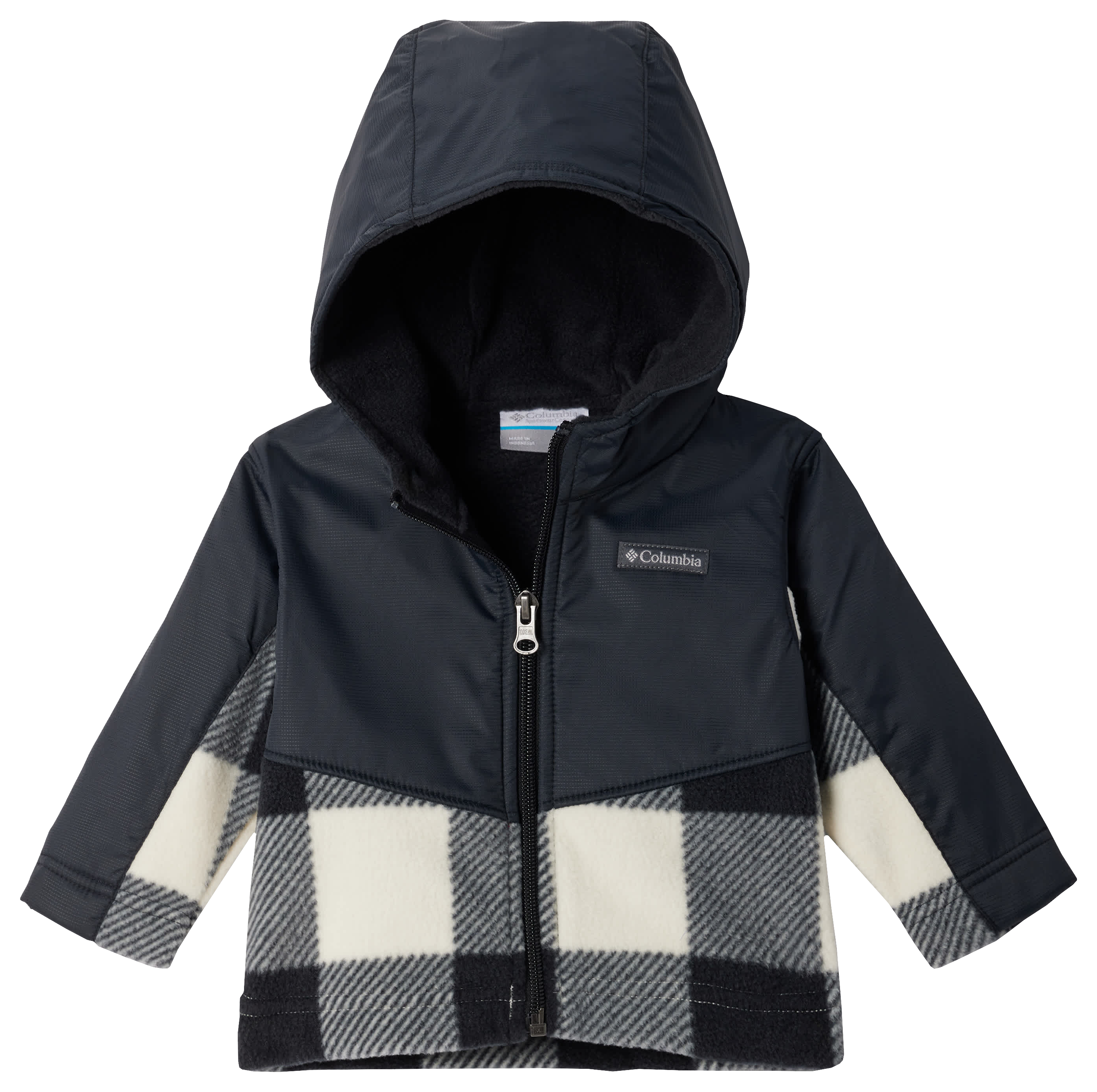 Image of Columbia Steens MT II Overlay Hoodie for Toddlers - Chalk Check/Black - 4T