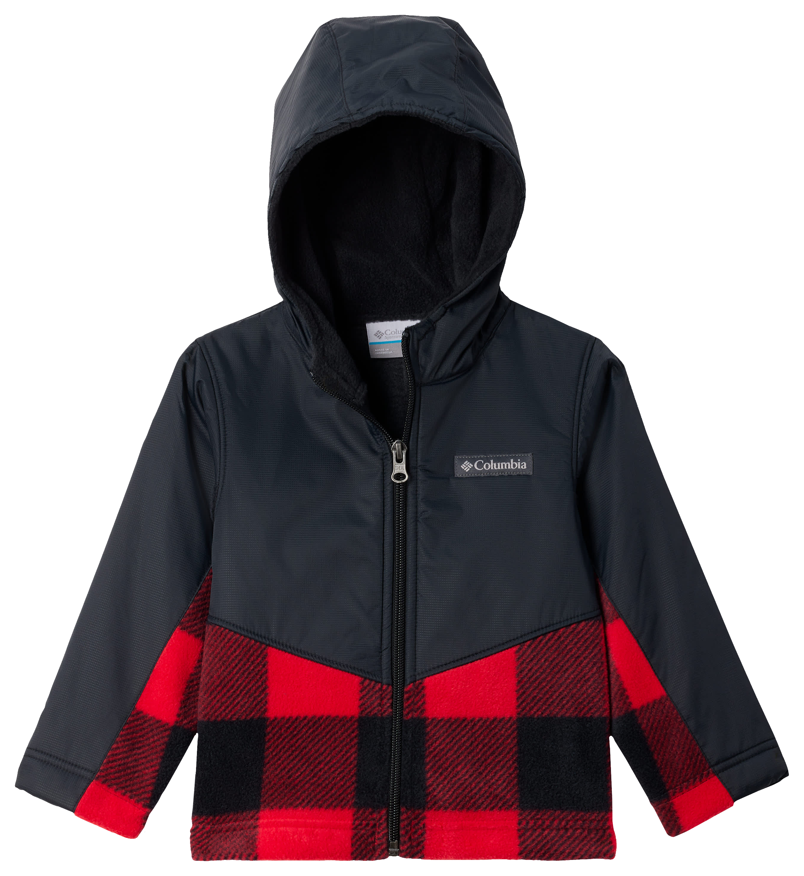 Image of Columbia Steens MT II Overlay Hoodie for Toddlers - Mountain Red Check/Black - 3T