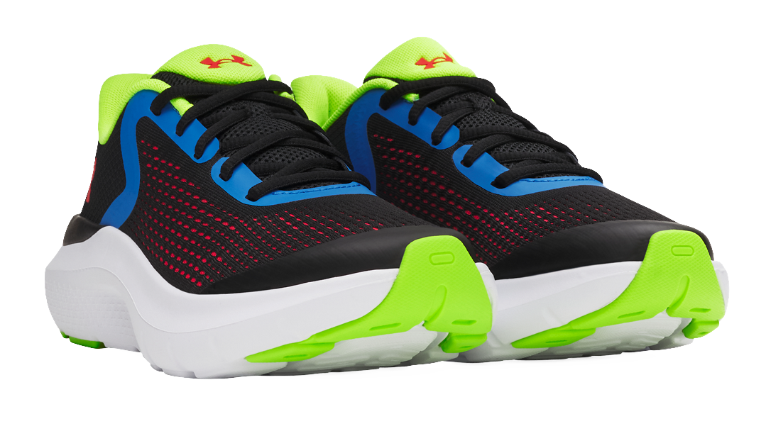 Image of Under Armour Rogue 5 Running Shoes for Kids - Black/High Vis Yellow/Racer Red - 3.5M