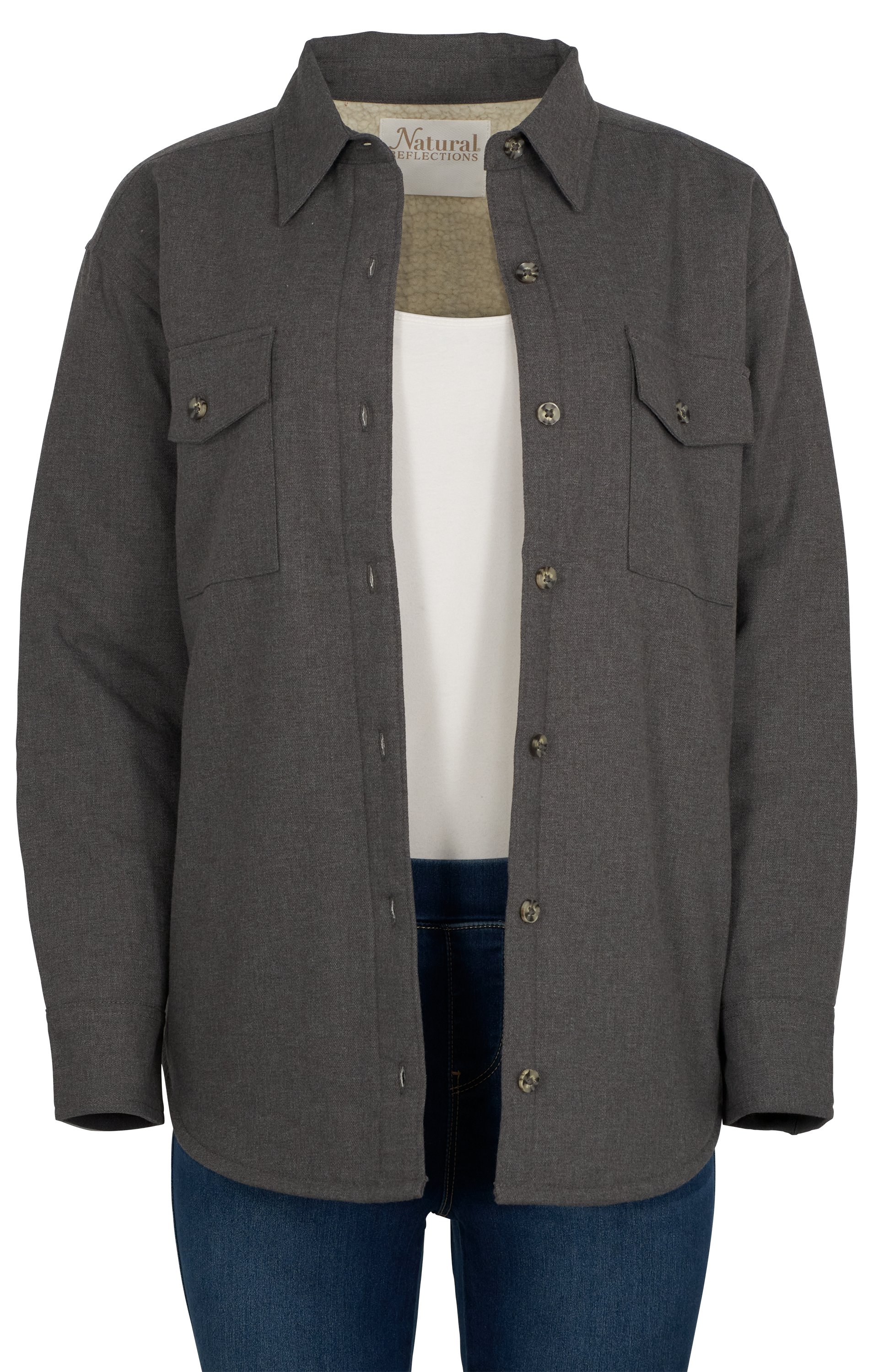 Image of Natural Reflections Sherpa-Lined Flannel Long-Sleeve Shirt - Heather Gray Solid - M