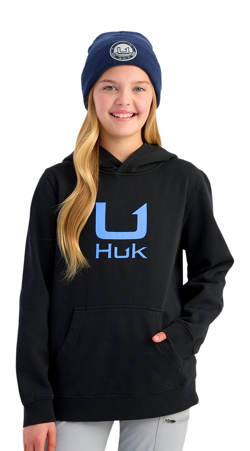 Image of Huk Barb U Cotton Fleece Hoodie for Kids - Black - XL