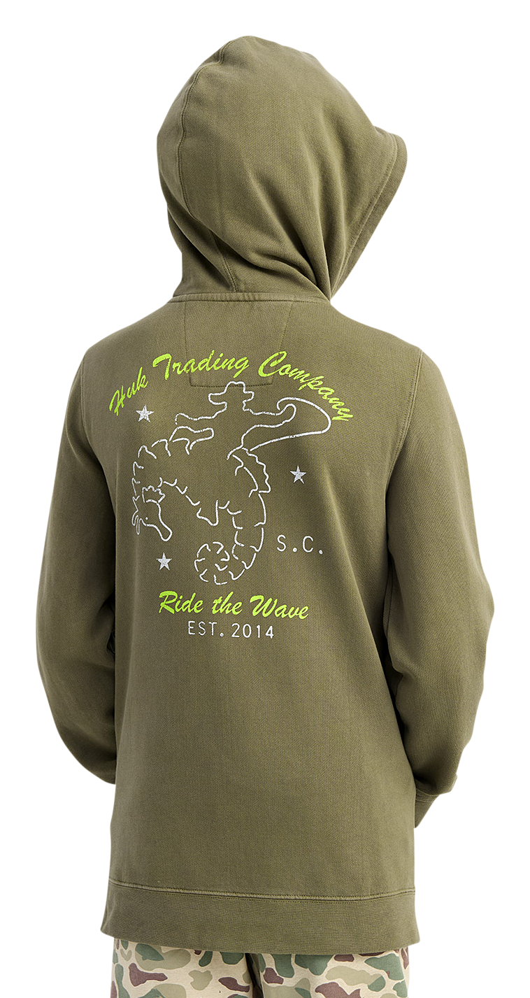 Image of Huk Sea Horse Cotton Fleece Hoodie for Kids - Moss - L