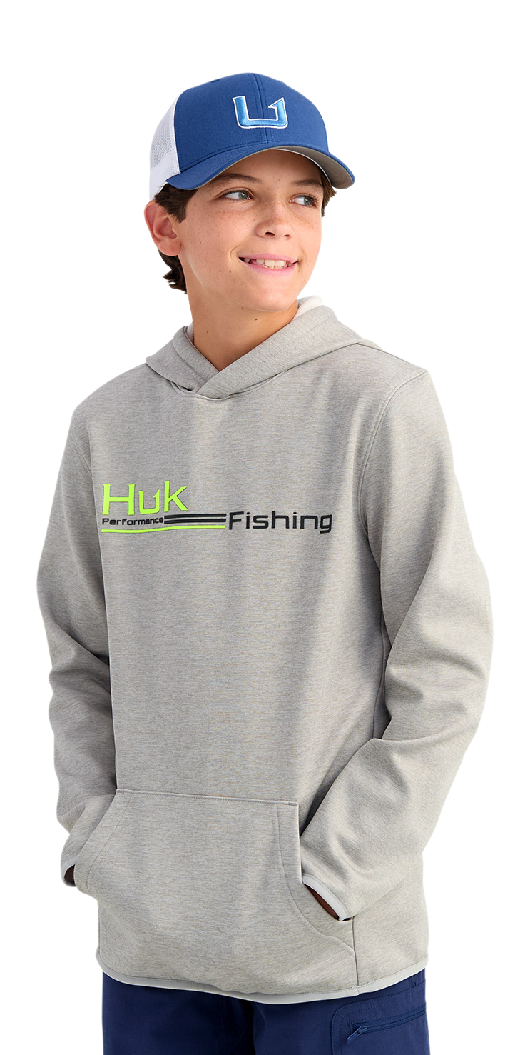 Image of Huk Coldfront Graphic Hoodie for Kids - Harbor Mist Heather