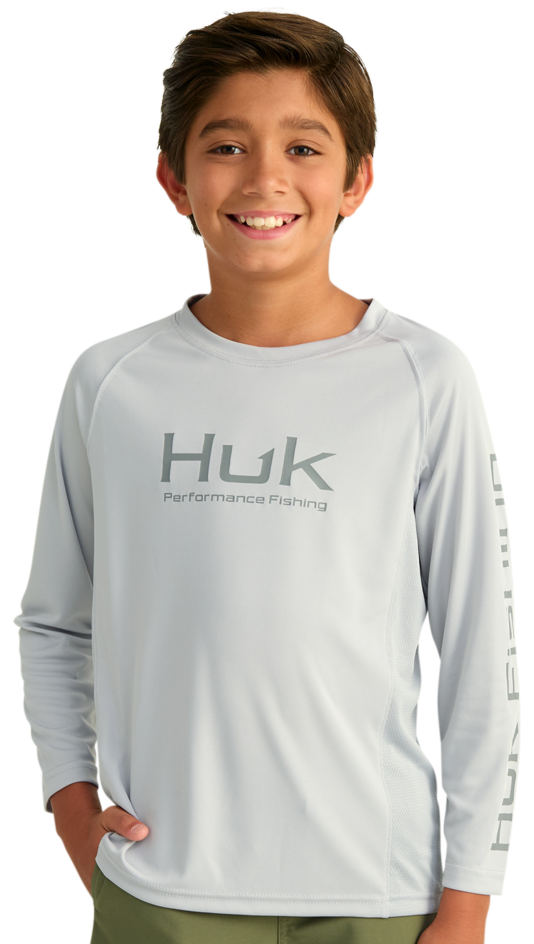 Image of Huk Pursuit Solid Long-Sleeve T-Shirt for Kids - Harbor Mist - XL