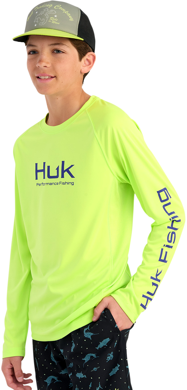 Image of Huk Pursuit Solid Long-Sleeve T-Shirt for Kids - Sharp Green