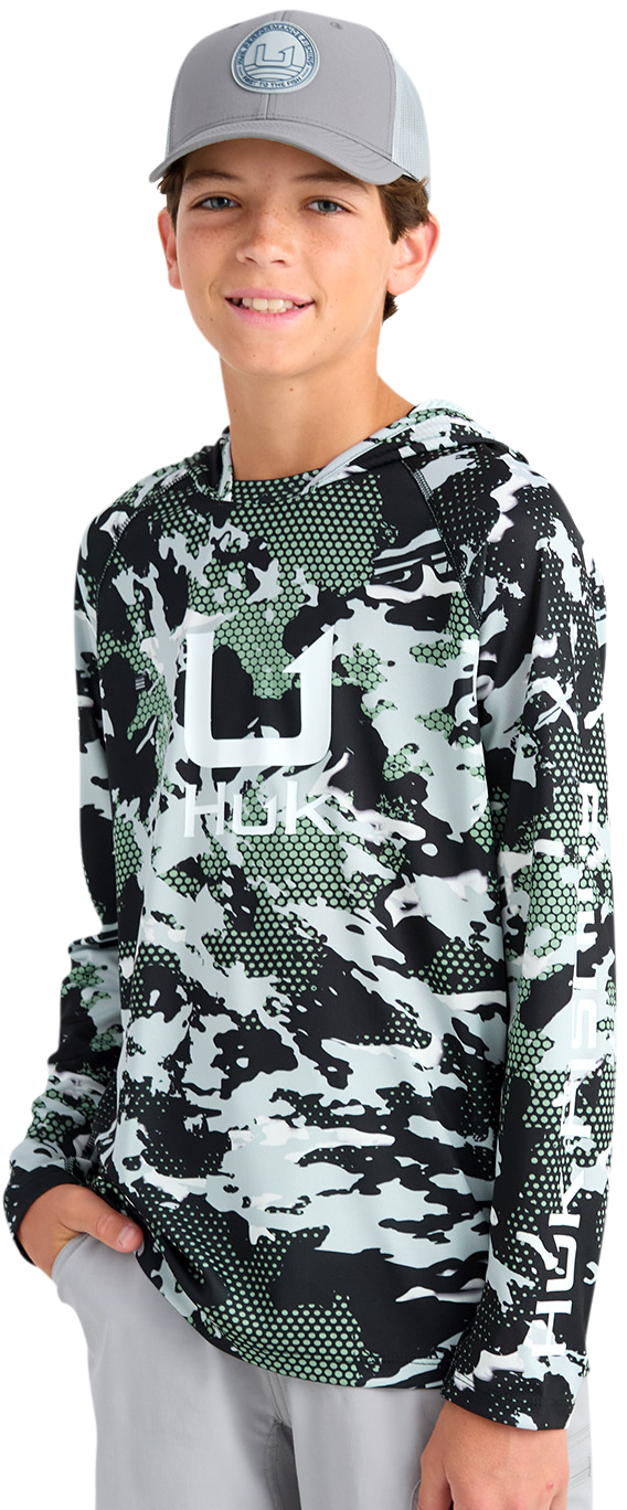 Image of Huk KC Icon Apex Vert Hoodie for Kids - Black 2 - L