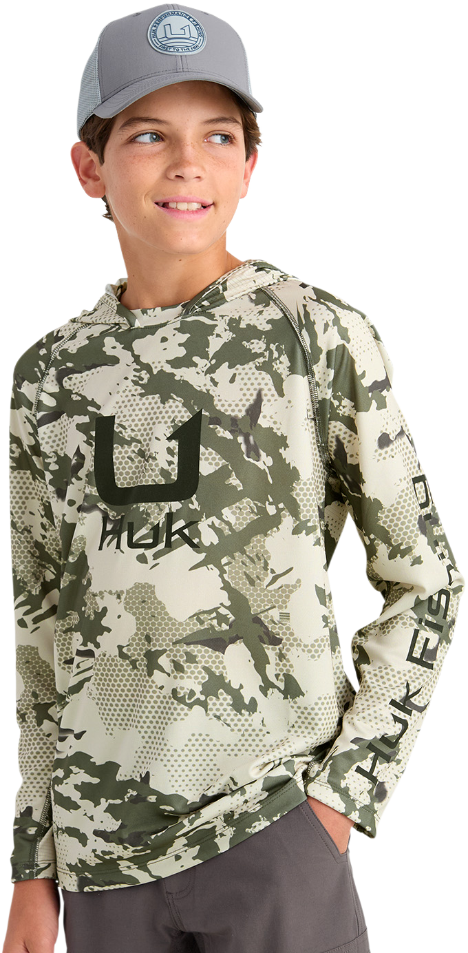 Image of Huk KC Icon Apex Vert Hoodie for Kids - Moss 2
