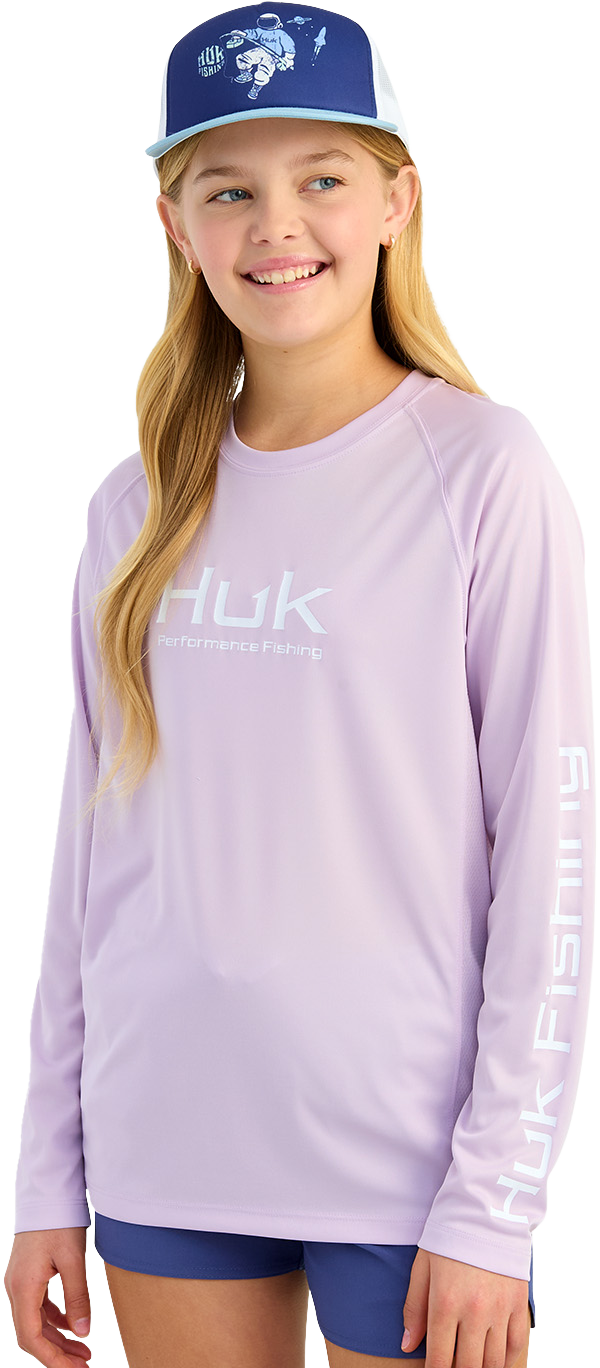 Image of Huk Pursuit Solid Long-Sleeve T-Shirt for Kids - Orchid Bloom