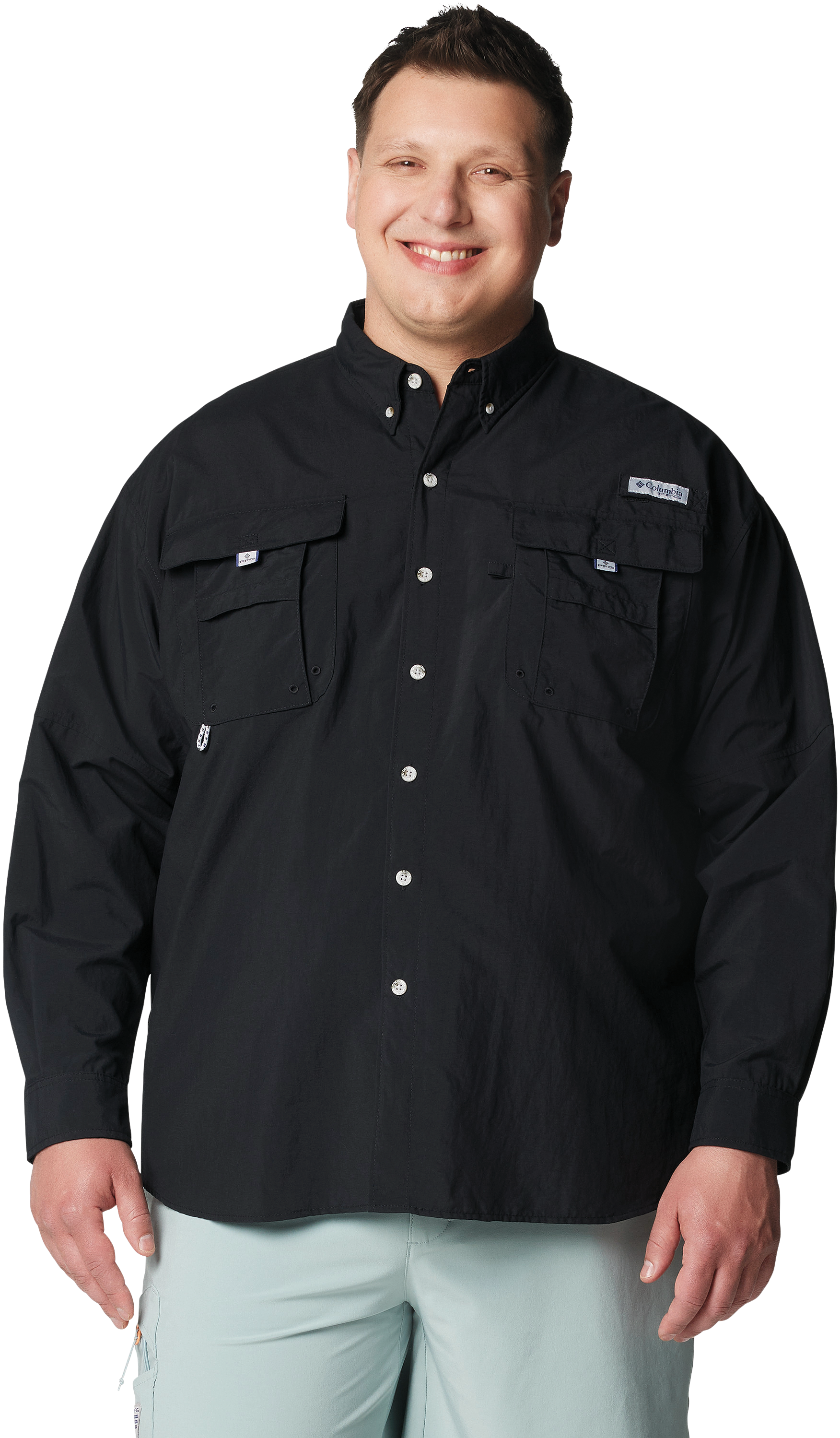 Image of Columbia PFG Bahama II Button-Up Long-Sleeve Fishing Shirt - Black - 1X