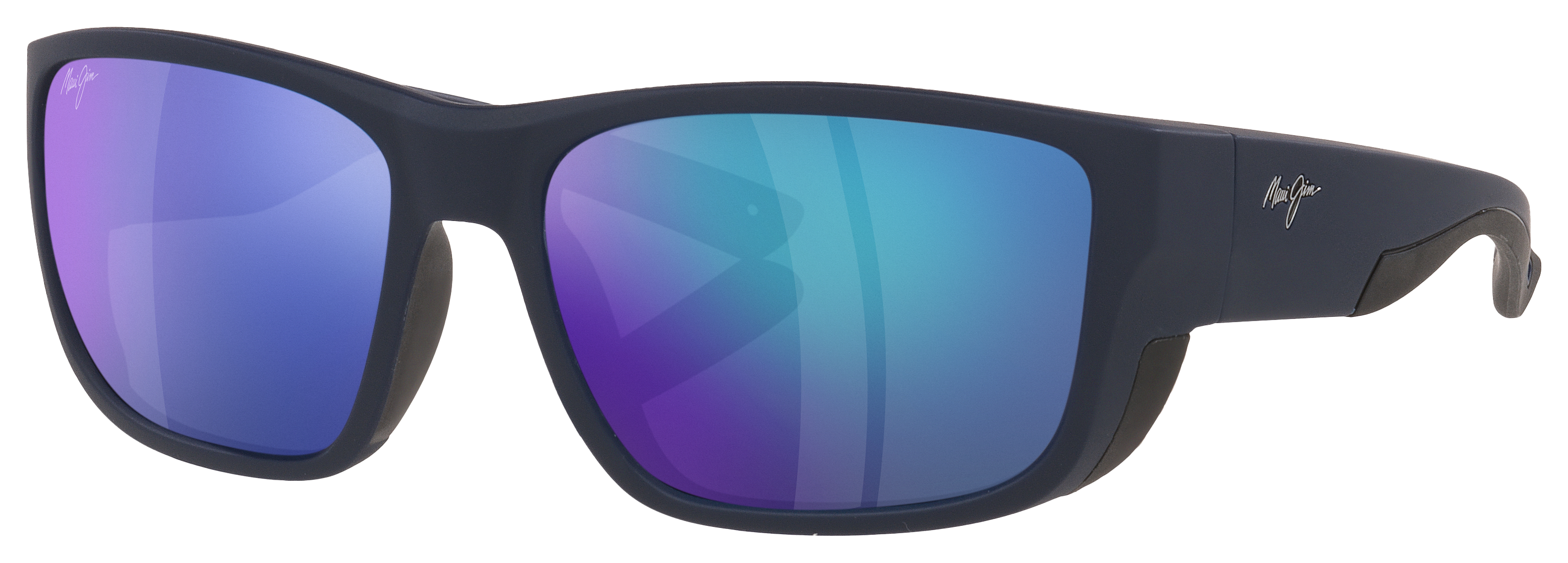 Image of Maui Jim Amberjack Glass Polarized Sunglasses - Matte Dark Navy/Black Rubber/Blue Hawaii Mirror - X-Large