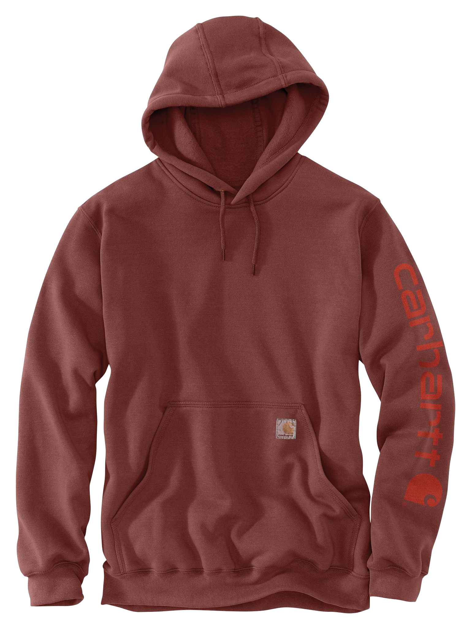 Image of Carhartt Relaxed-Fit Garment-Dyed Graphic Long-Sleeve Hooded Sweatshirt - Dark Spice Red