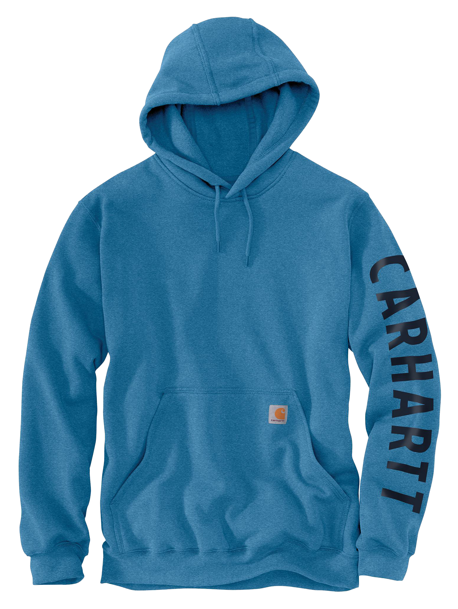 Image of Carhartt Rain Defender Loose-Fit Midweight Logo Long-Sleeve Graphic Hoodie - Horizon Blue Heather - M