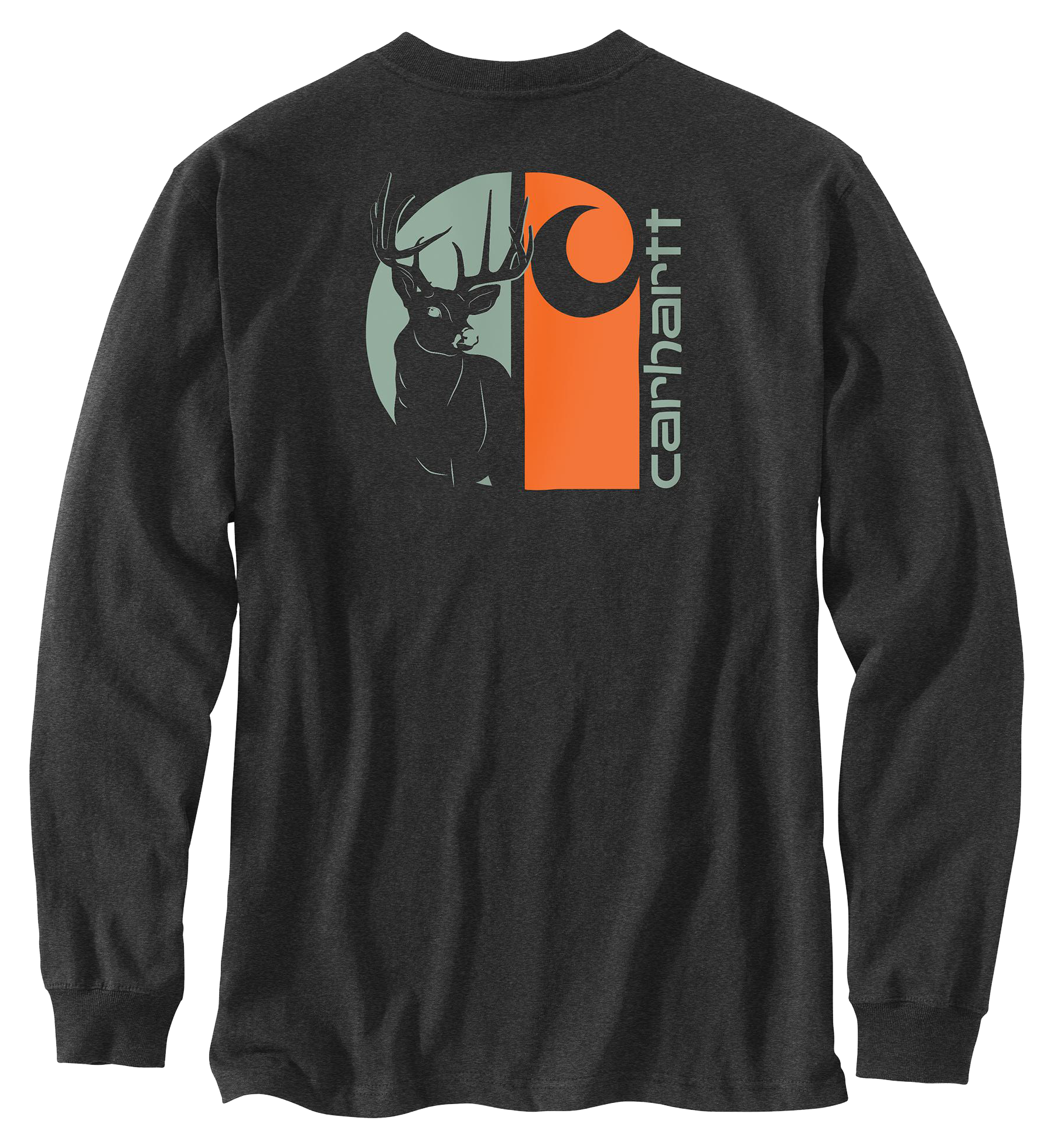 Image of Carhartt Loose-Fit Heavyweight Deer Graphic Long-Sleeve Pocket T-Shirt for Men - Carbon Heather - 2XL