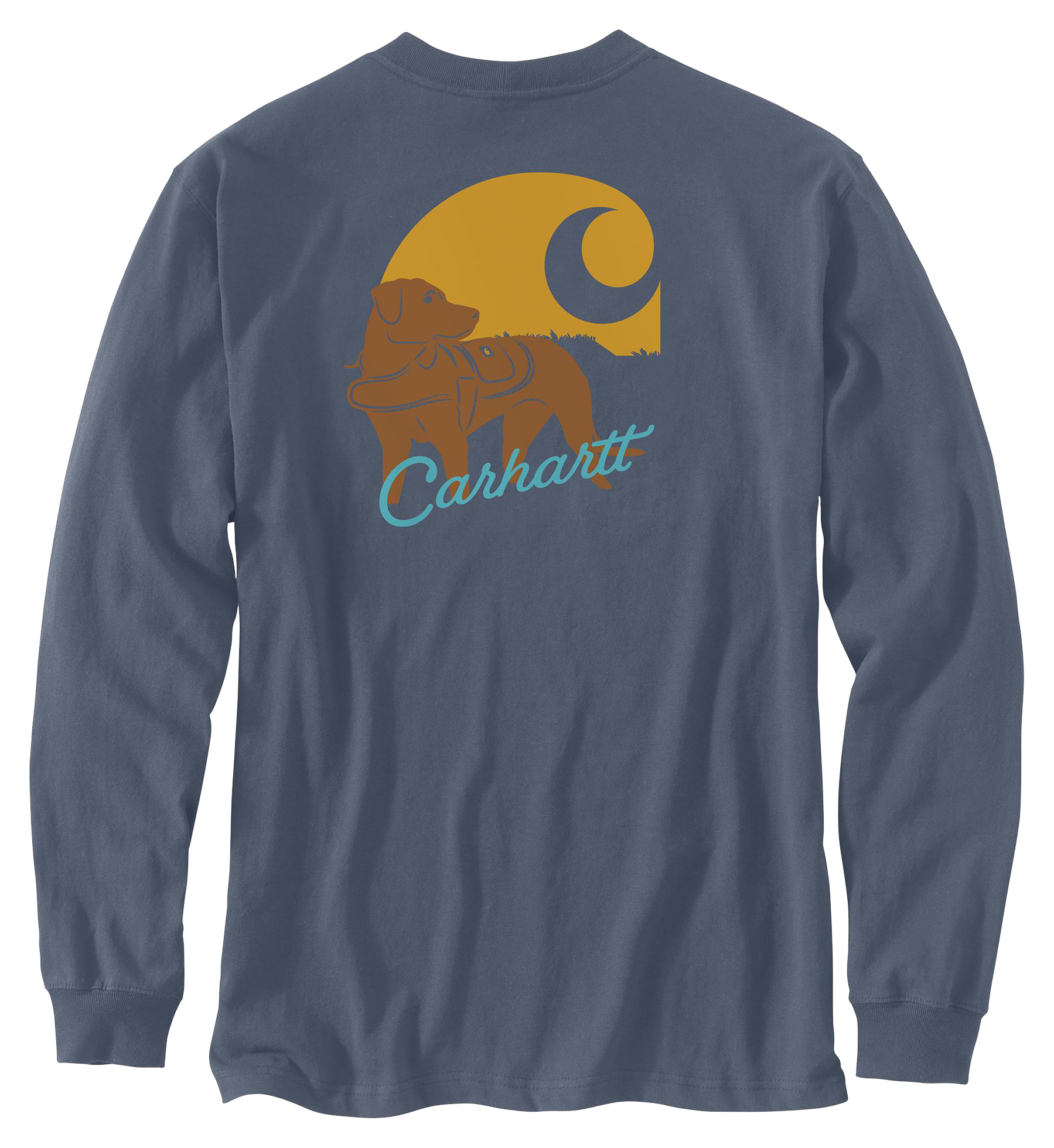 Image of Carhartt Loose-Fit Heavyweight Dog Graphic Long-Sleeve Pocket T-Shirt for Men - Bluestone - L