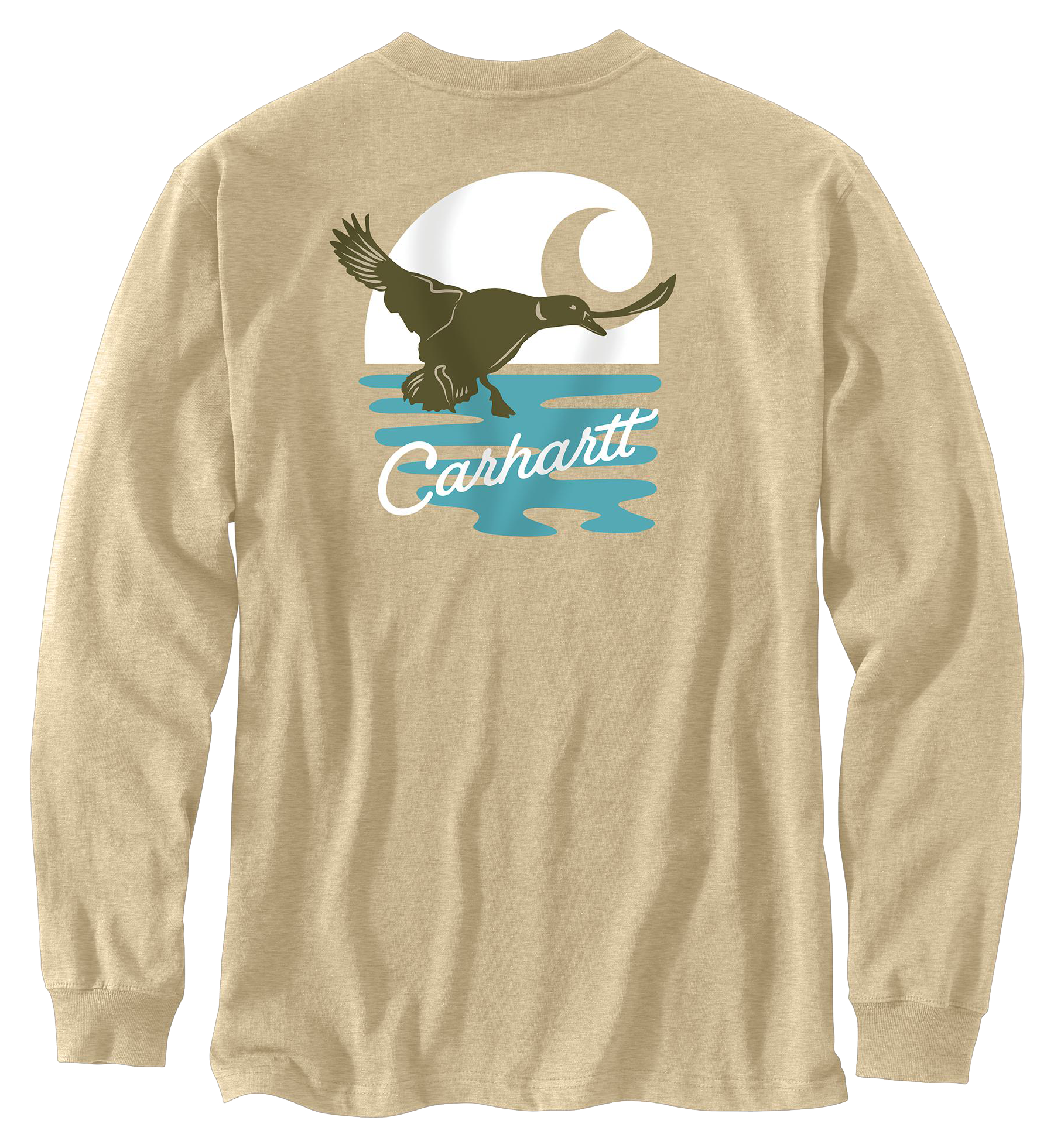 Image of Carhartt Loose-Fit Heavyweight Duck Graphic Long-Sleeve Pocket T-Shirt for Men - Beach Heather - L