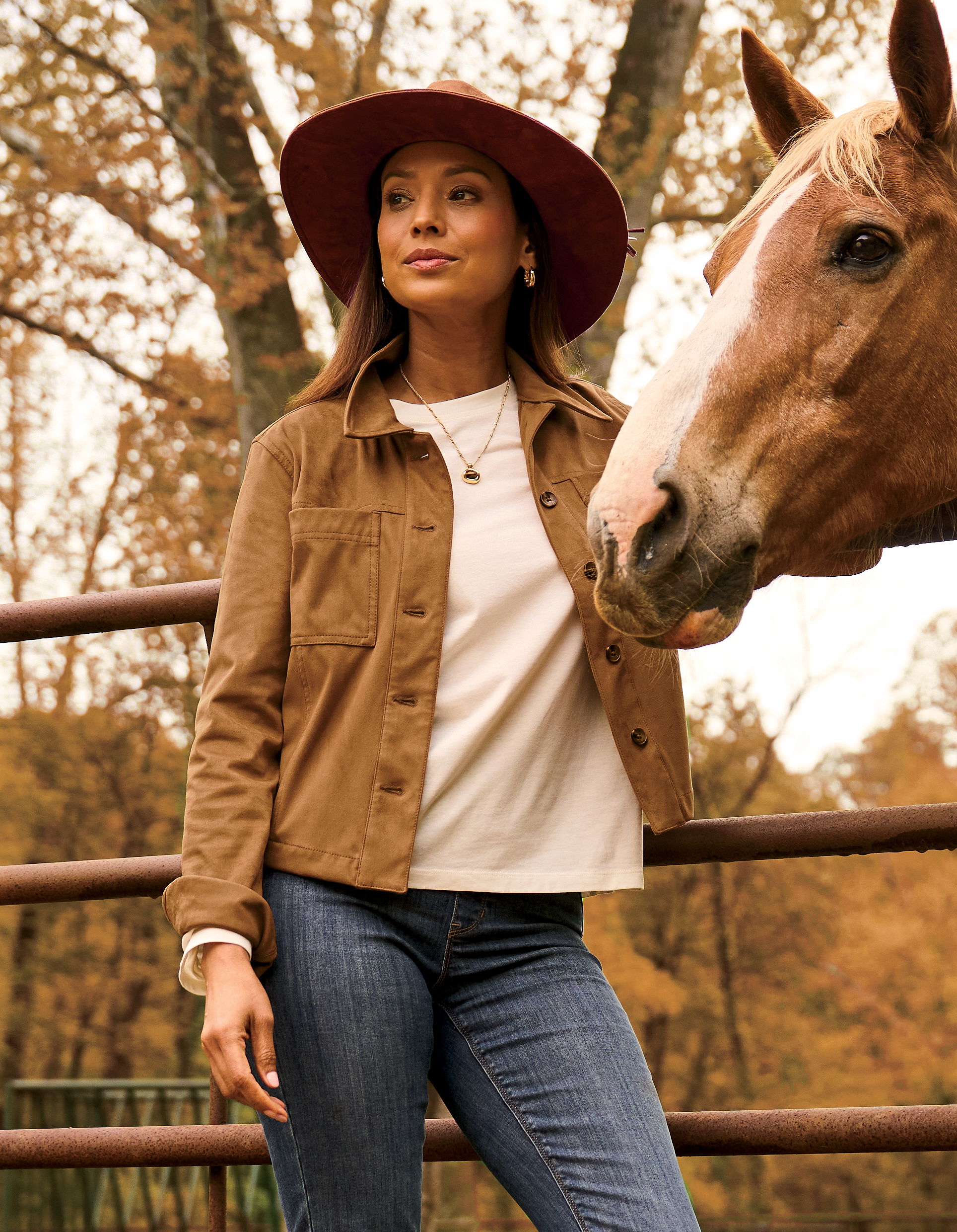 Image of Natural Reflections Faux-Suede Cropped Shirt Jacket - Tobacco - L