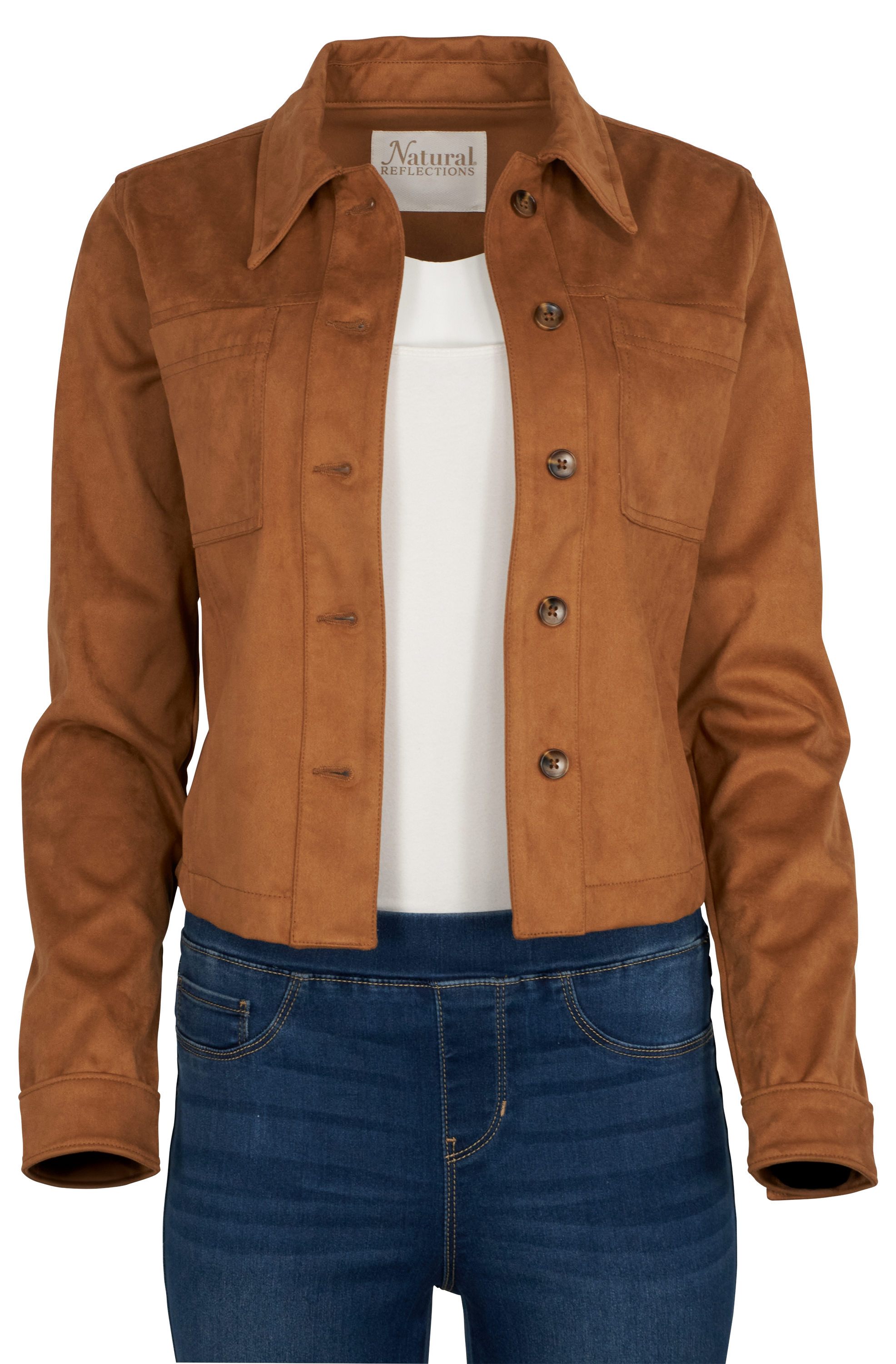 NATURAL REFLECTIONS Faux-Suede Cropped Shirt Jacket