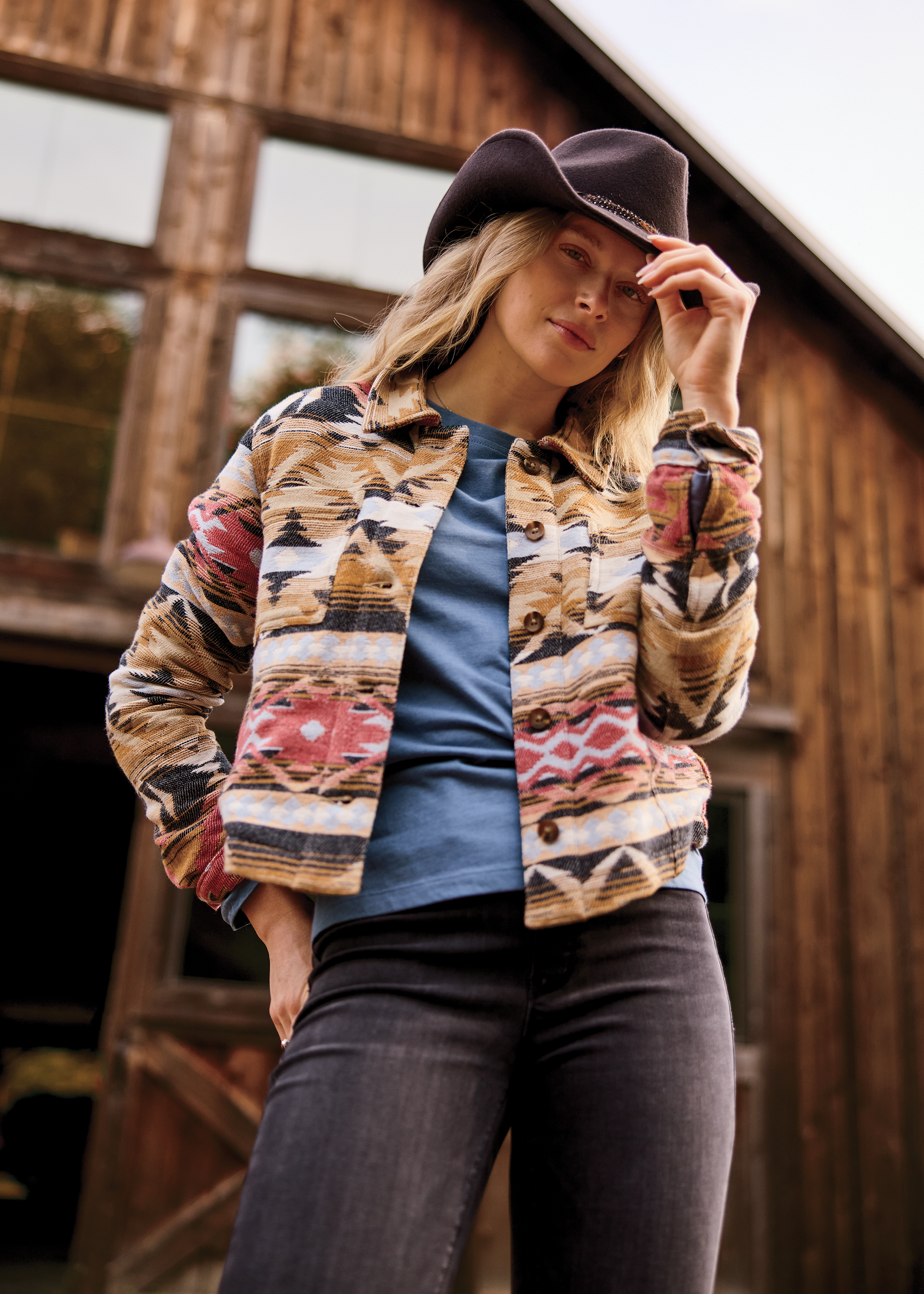 Image of Natural Reflections Aztec Cropped Jacket - Multi - M