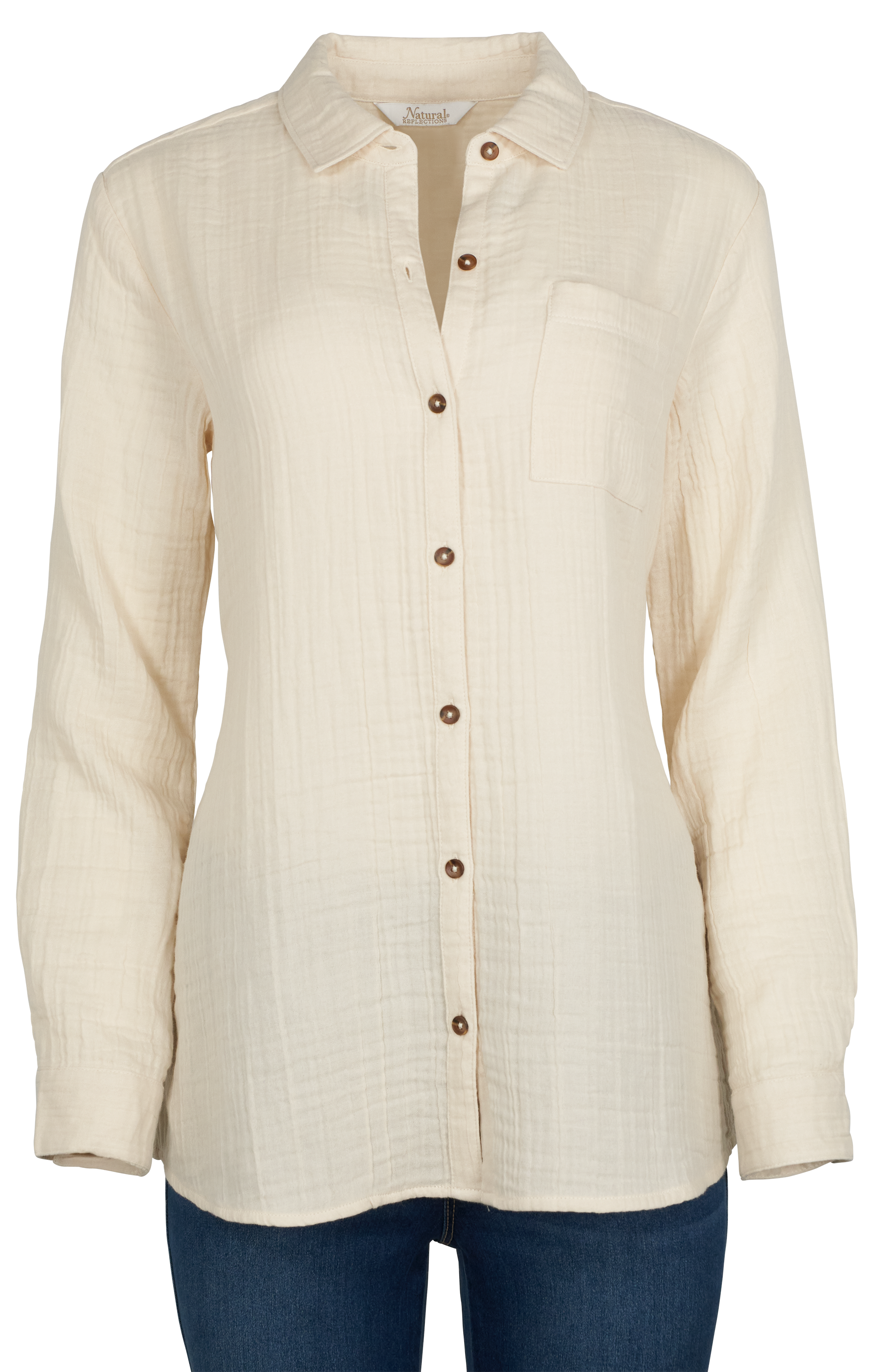 Image of Natural Reflections Westward Bound Double Cloth Button-Down Shirt - Whitecape Gray