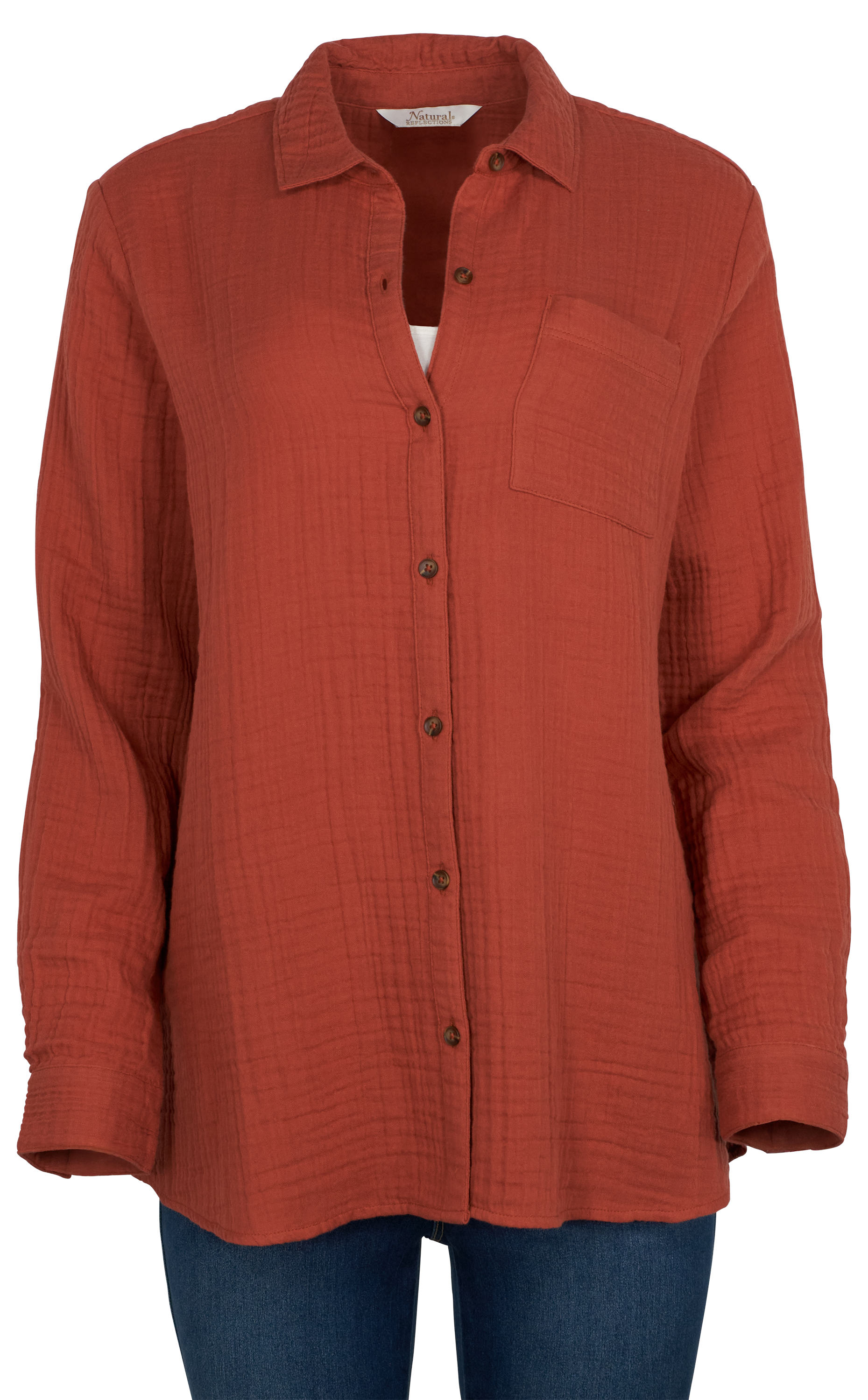 Image of Natural Reflections Westward Bound Double Cloth Button-Down Shirt - Baked Clay