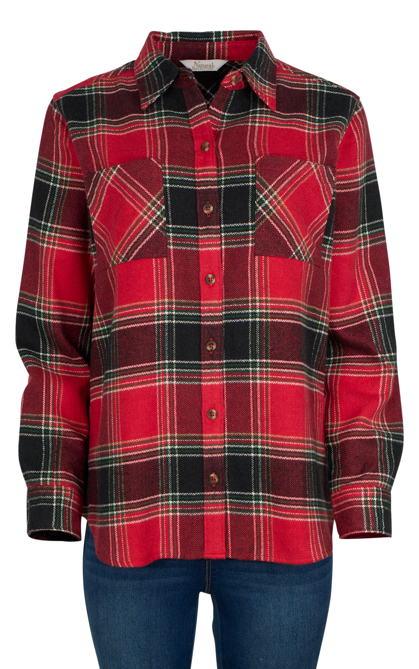 Image of Natural Reflections Heartside Flannel Button-Down Long-Sleeve Shirt - Salsa Plaid - 2X