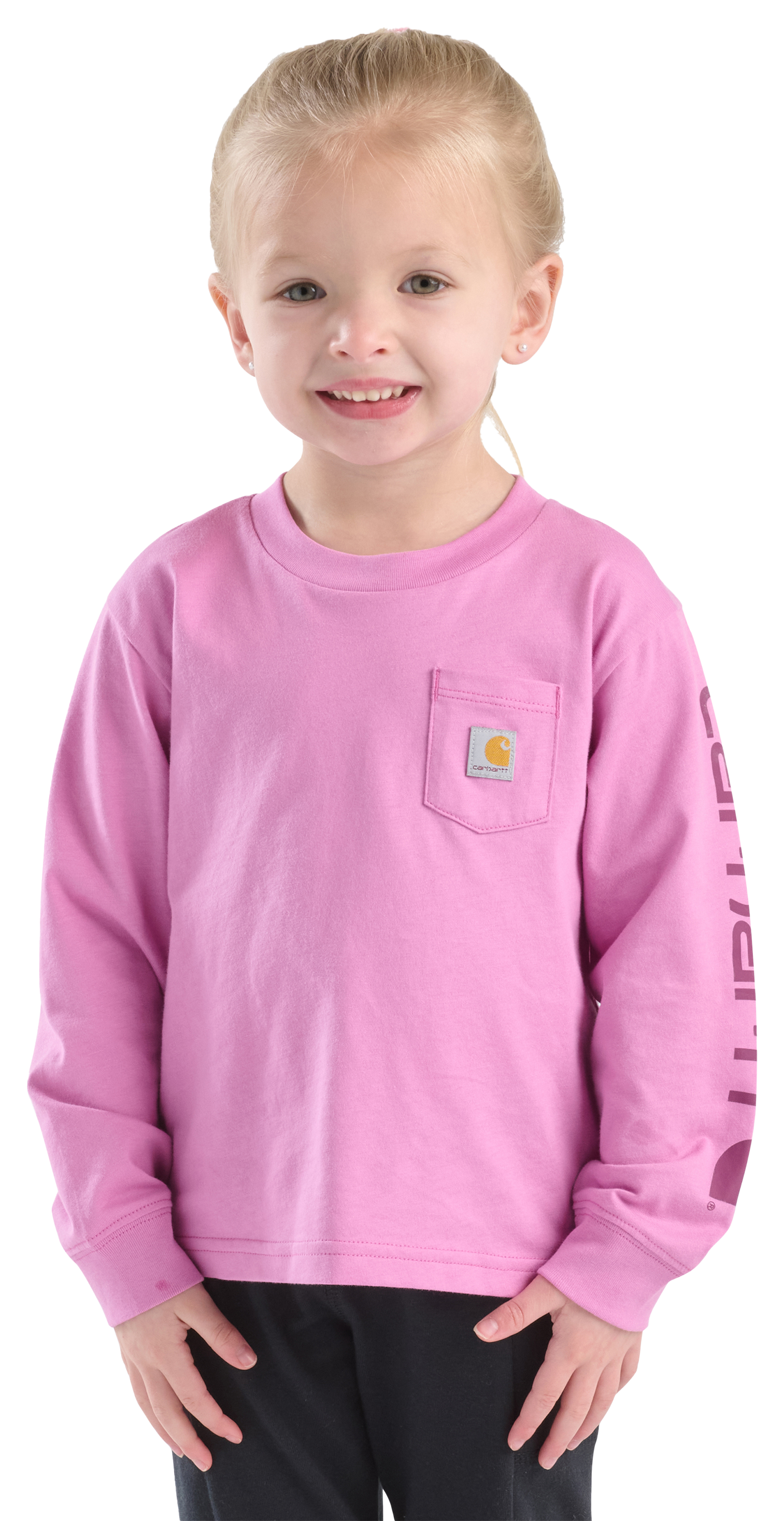 Image of Carhartt Core Logo Pocket Long-Sleeve T-Shirt for Kids - Dark Pink