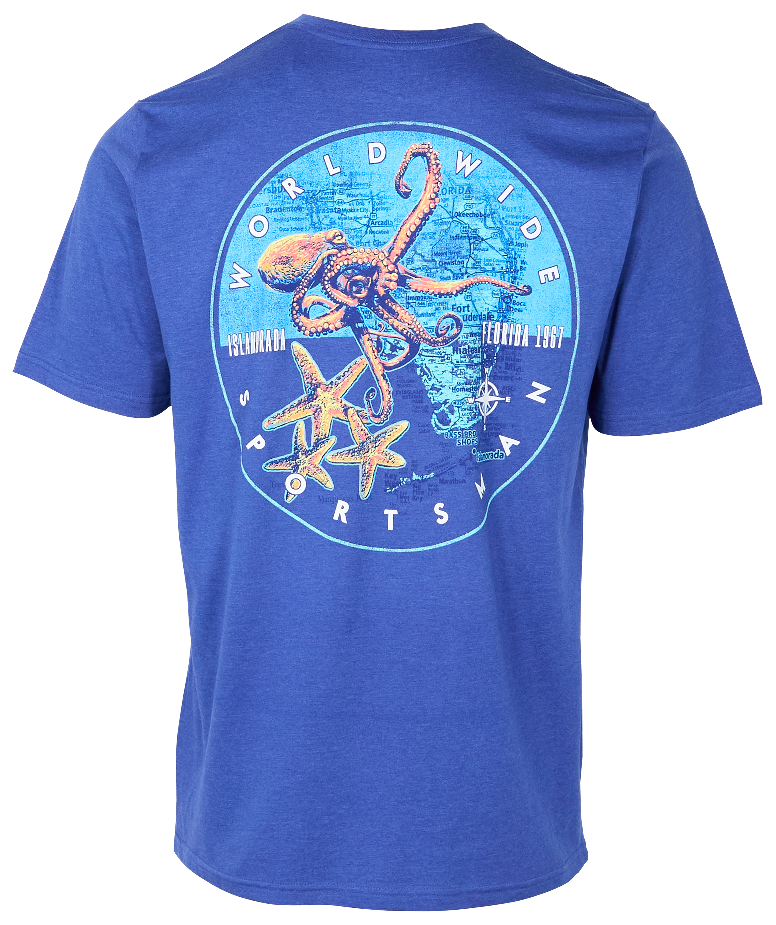 Image of World Wide Sportsman Sea Life Map Short-Sleeve T-Shirt - Royal